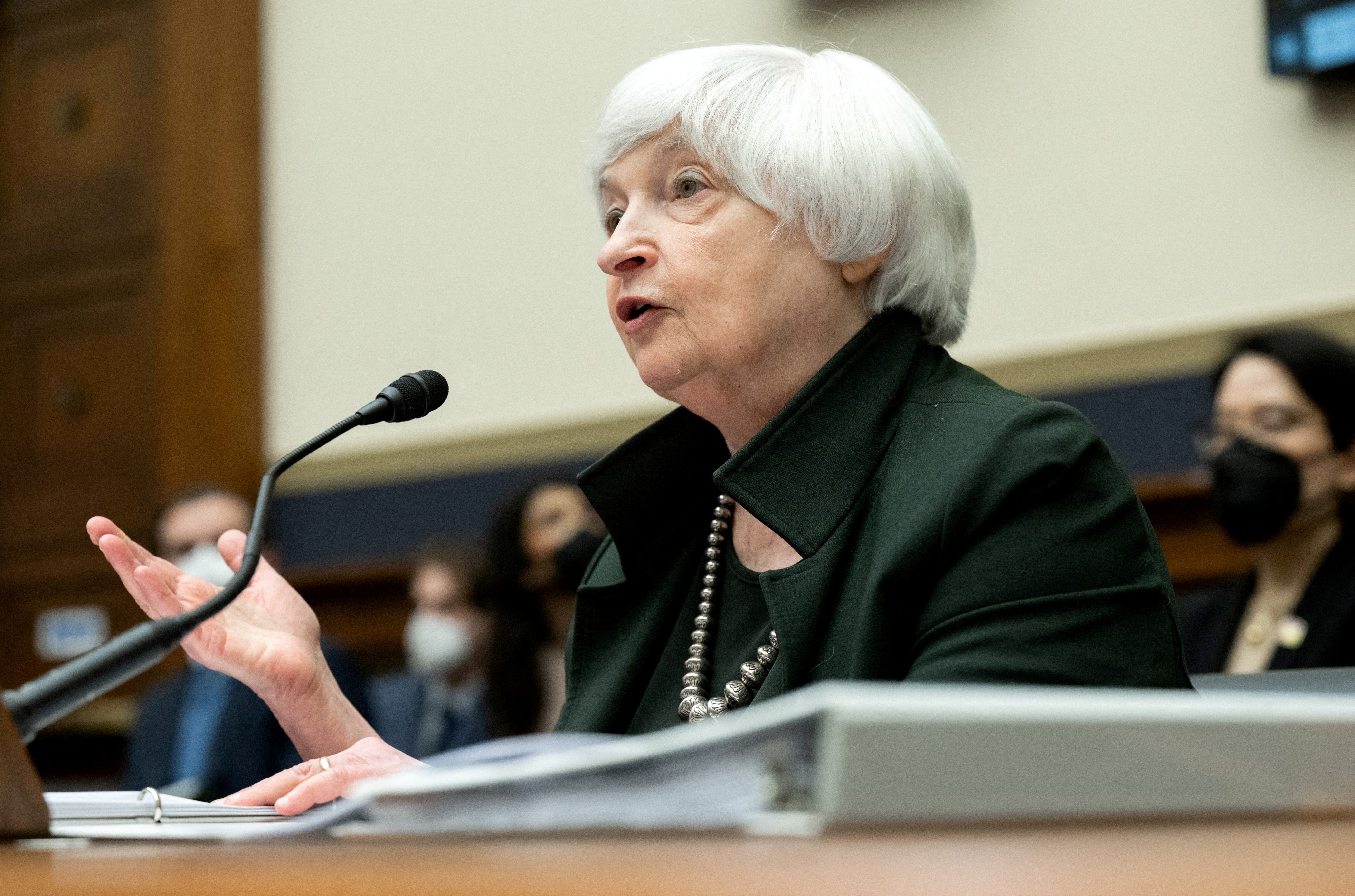 U.S. Treasury Secretary Janet Yellen testifies during a U.S. House Committee on Financial Services hearing on Capitol Hill in Washington, D.C., May 12, 2022.