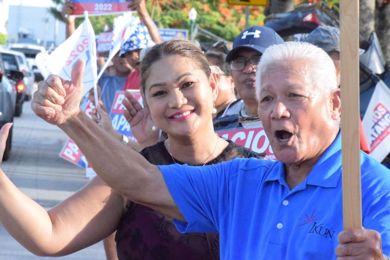 Independent Saipan senatorial candidate Rep. Corina Magofna and supporter Antonio Cabrera.