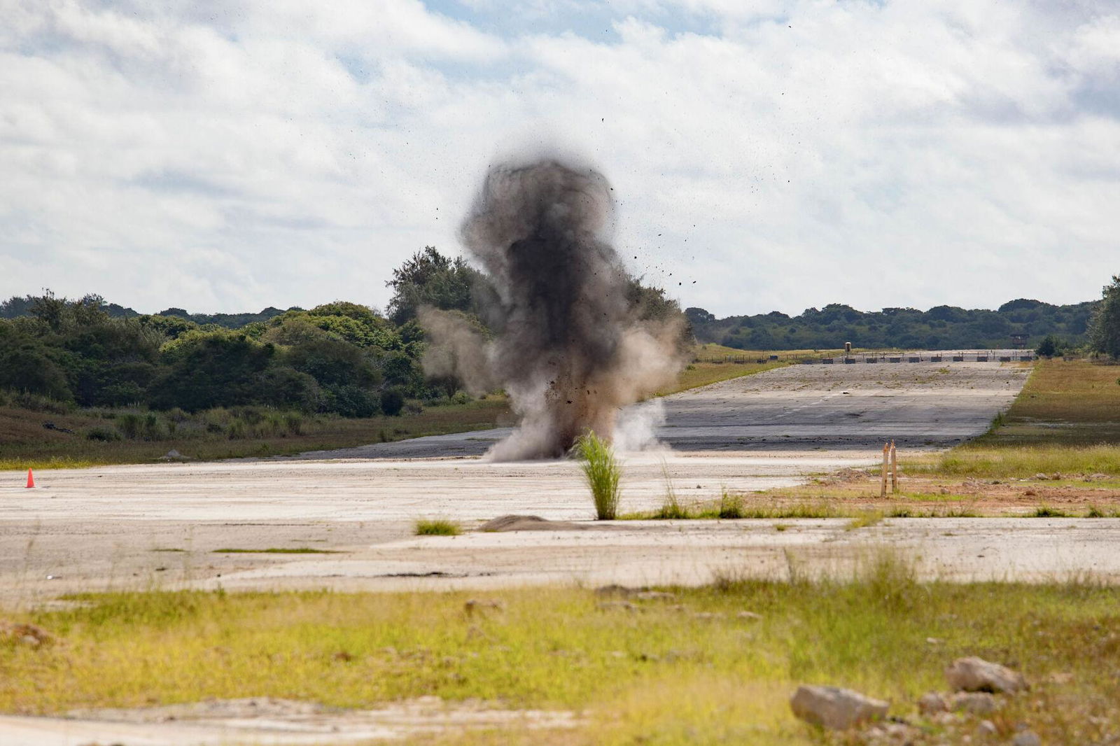 Explosives are tested prior to rapid explosive hazard mitigation training during Valiant Shield 2022 held Tuesday at Northwest Field, Andersen Air Force Base. The training focused on the rapid clearing of unexploded ordnance in response to a simulated airfield attack, allowing for safe airfield repair and continued operations.