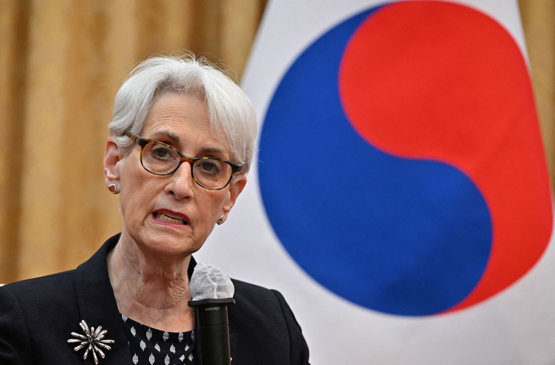 U.S Deputy Secretary of State Wendy Sherman speaks to the media after a meeting with South Korea's First Vice Foreign Minister Cho Hyun-dong at the Foreign Ministry, in Seoul, South Korea, June 7, 2022.