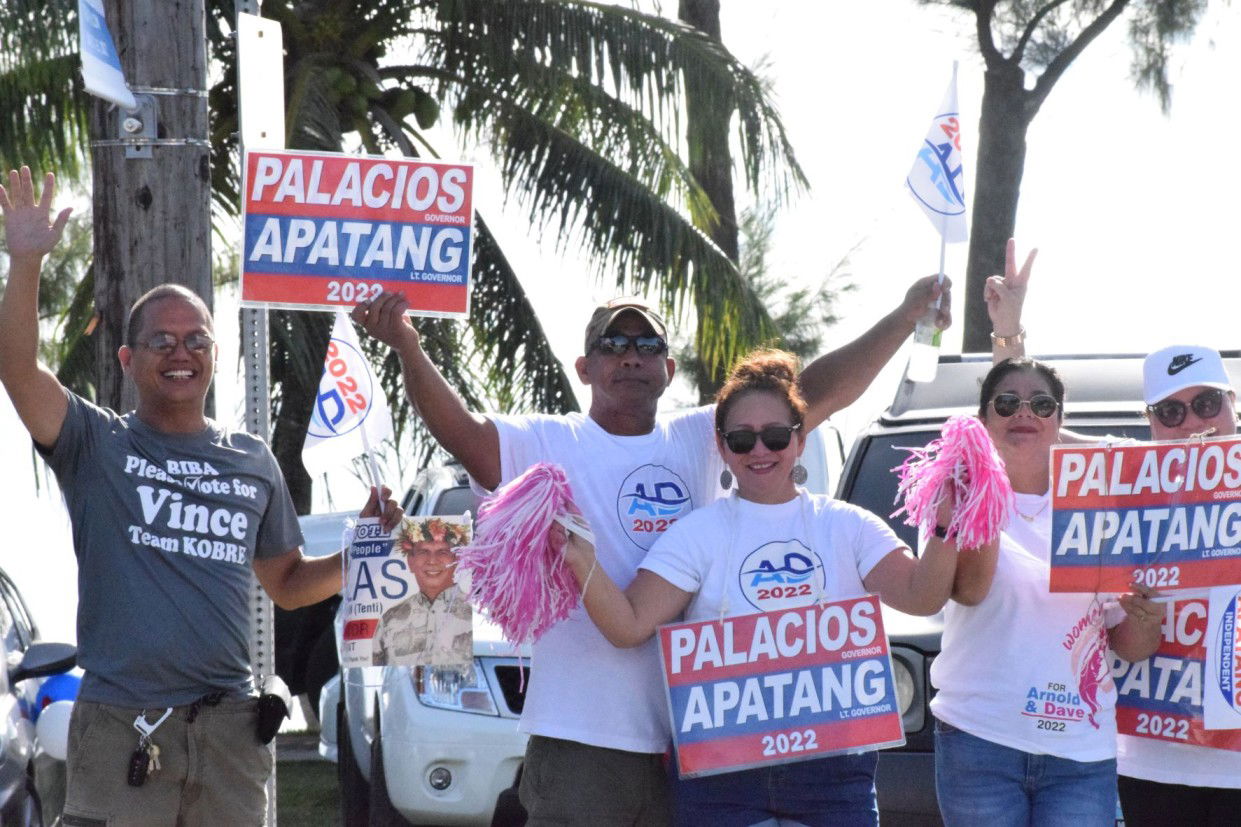 From left, Precinct 1 independent candidate retired U.S. Navy sailor Vincent "Kobre" Seman Aldan, Rota independent House candidate Edward Barcinas,  Maryann Borja and other AD 2022 supporters.