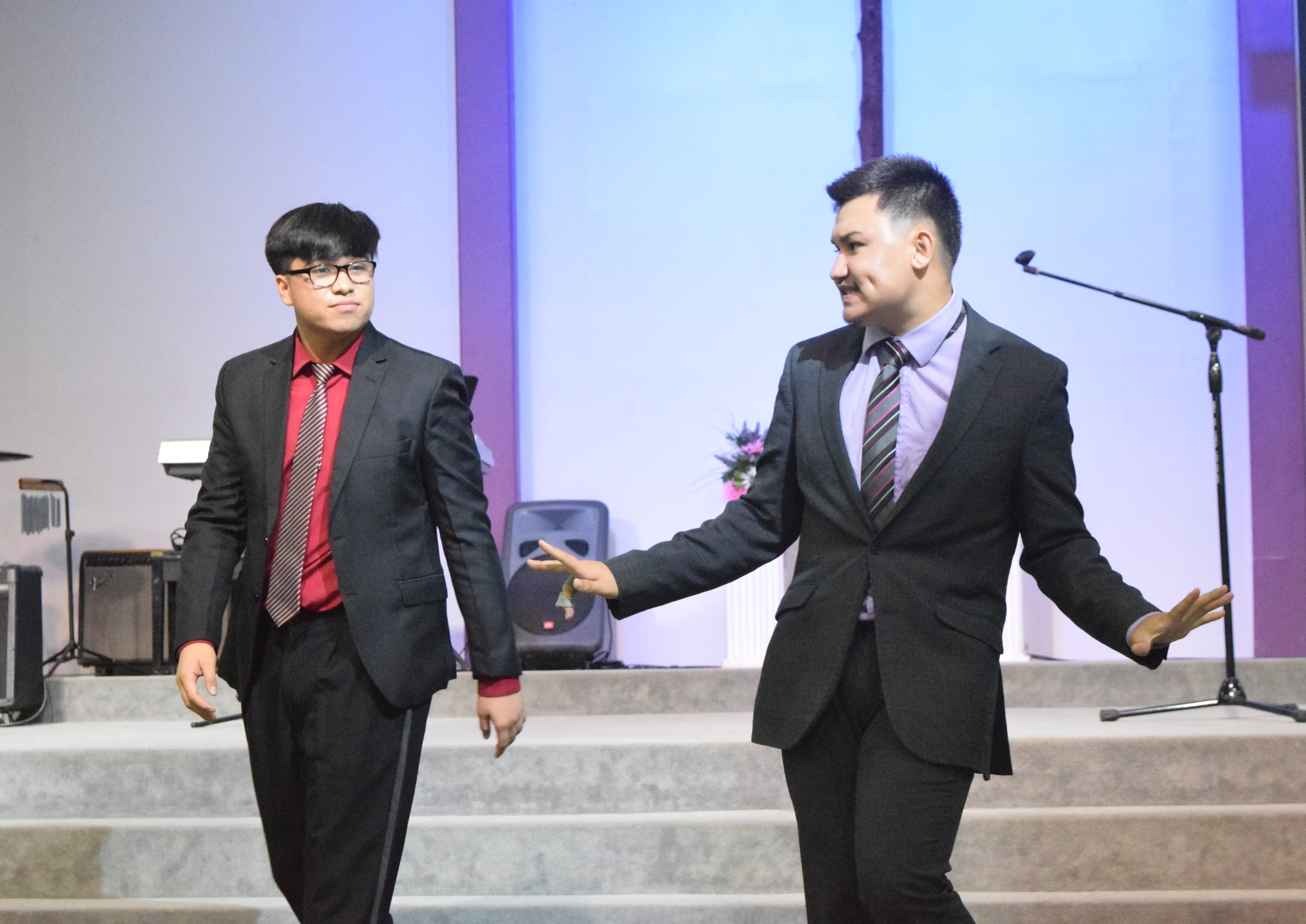 Marianas High School's Dane Hodges, left, and Lars Anthony Wolf perform a duo interpretation.