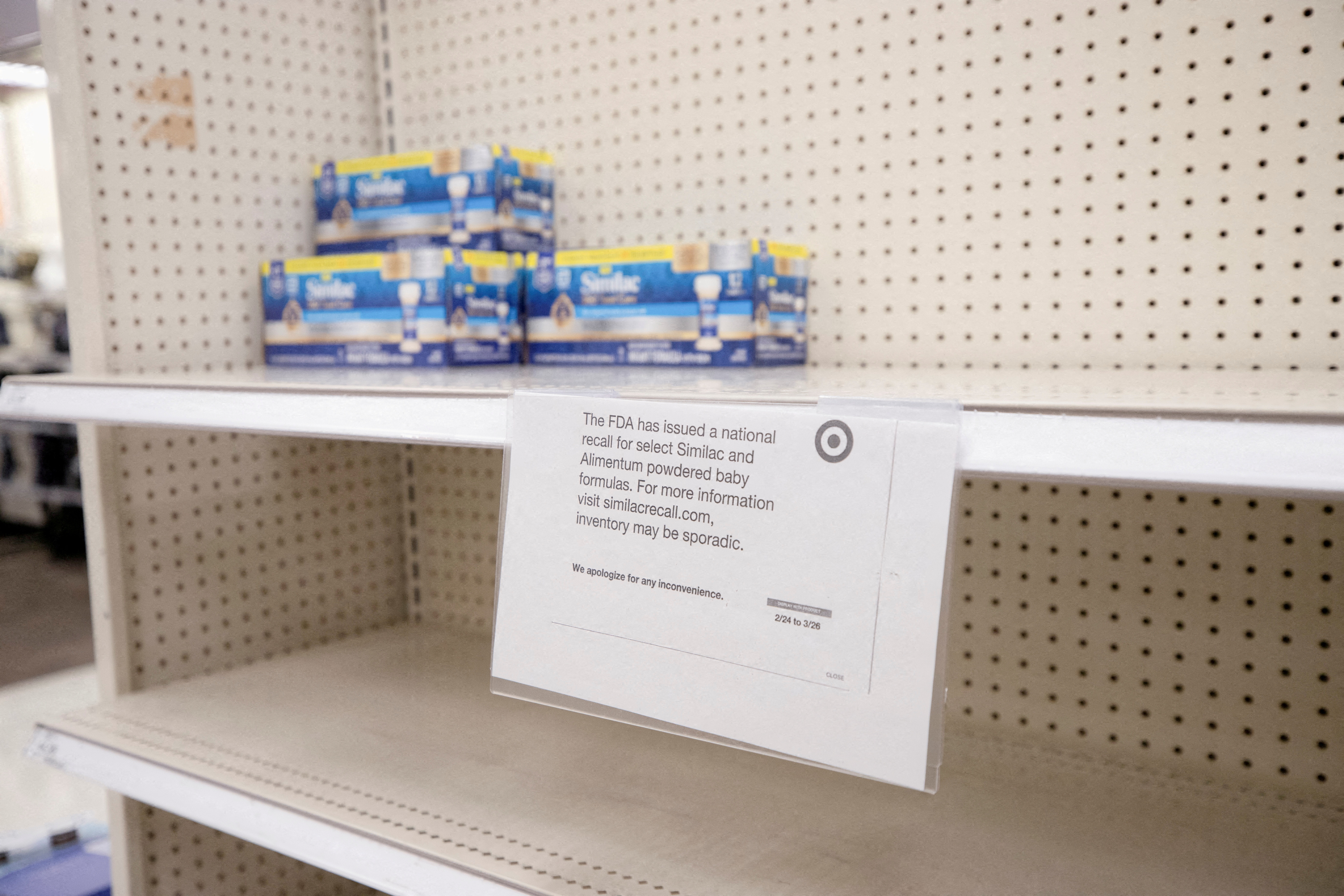Empty shelves show a shortage of baby formula at a Target store in San Antonio, Texas, May 10, 2022.
