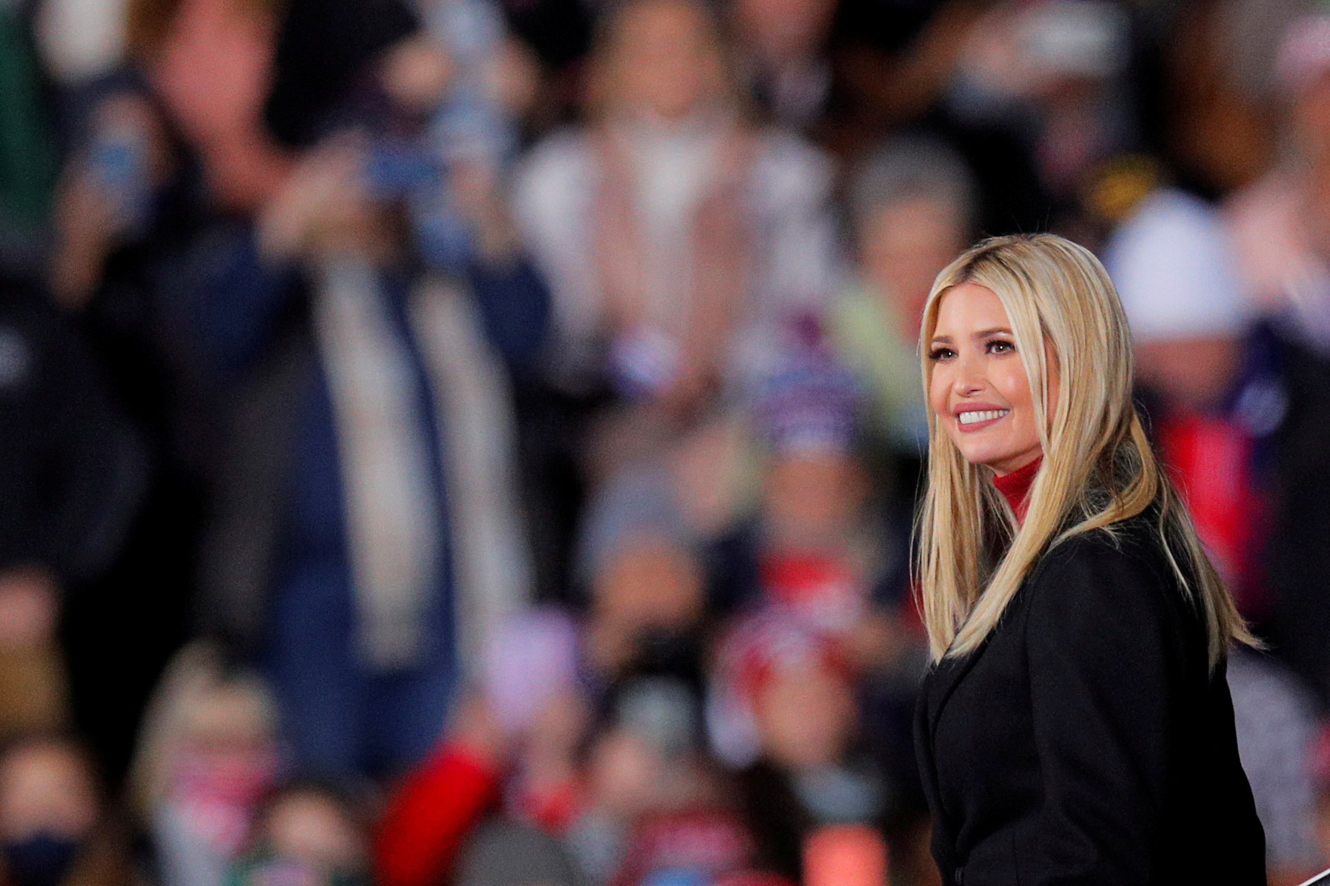 White House senior advisor Ivanka Trump smiles as she leaves the stage during a campaign for Republican Sen. Kelly Loeffler on the eve of the run-off election to decide both of Georgia's Senate seats, in Dalton, Georgia,  Jan. 4, 2021.
