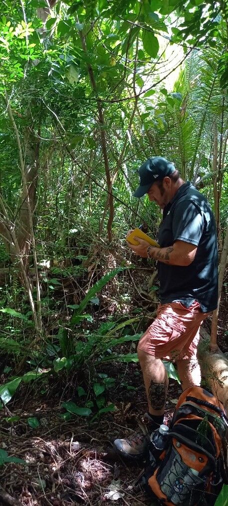 IRP Lead Wildlife Biologist Randy Teal completes a threatened and endangered species survey on May 23, 2022 for a DPW project in Gualo Rai to help create a new ponding basin and reduce water runoff to the streets.