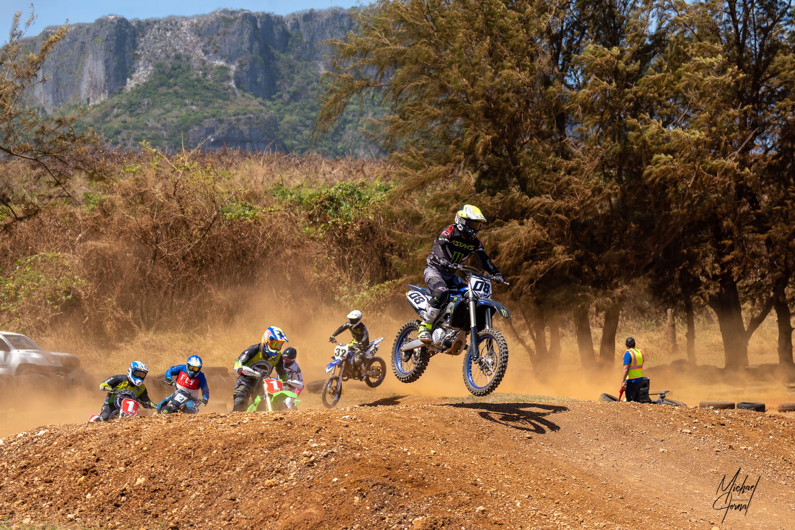 Champi Villacanes takes the lead in a 2022 Monster Energy  race at Cow Town Raceway Park.