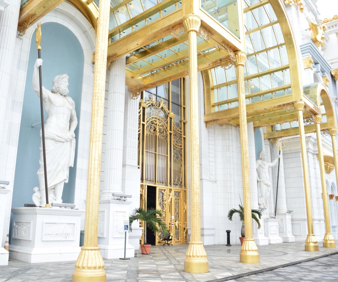 The entrance to the still-to-be-completed Imperial Pacific International hotel-casino in Garapan.
