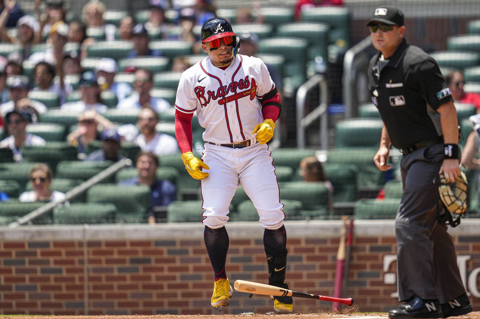 Atlanta Braves catcher William Contreras (24) watches the ball after hitting a home run against the Pittsburgh Pirates during the second inning at Truist Park in Cumberland, Georgia on June 12, 2022.