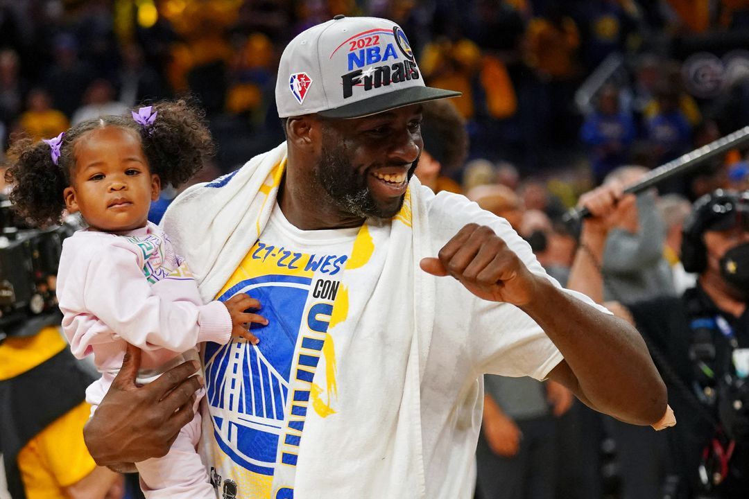 Golden State Warriors forward Draymond Green (23) celebrates after winning game five of the 2022 Western Conference finals against the Dallas Mavericks at Chase Center in San Francisco, California on May 26, 2022.