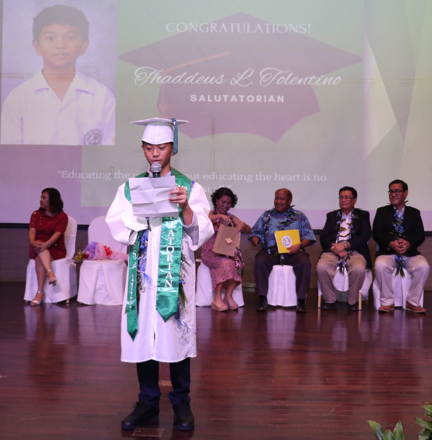 Thaddaeus Tolentino, 5th grade Salutatorian, thanked his parents and teachers for guiding him in his studies. He expressed his gratitude for the sacrifices his family have to make to send him in a great school-GMS.