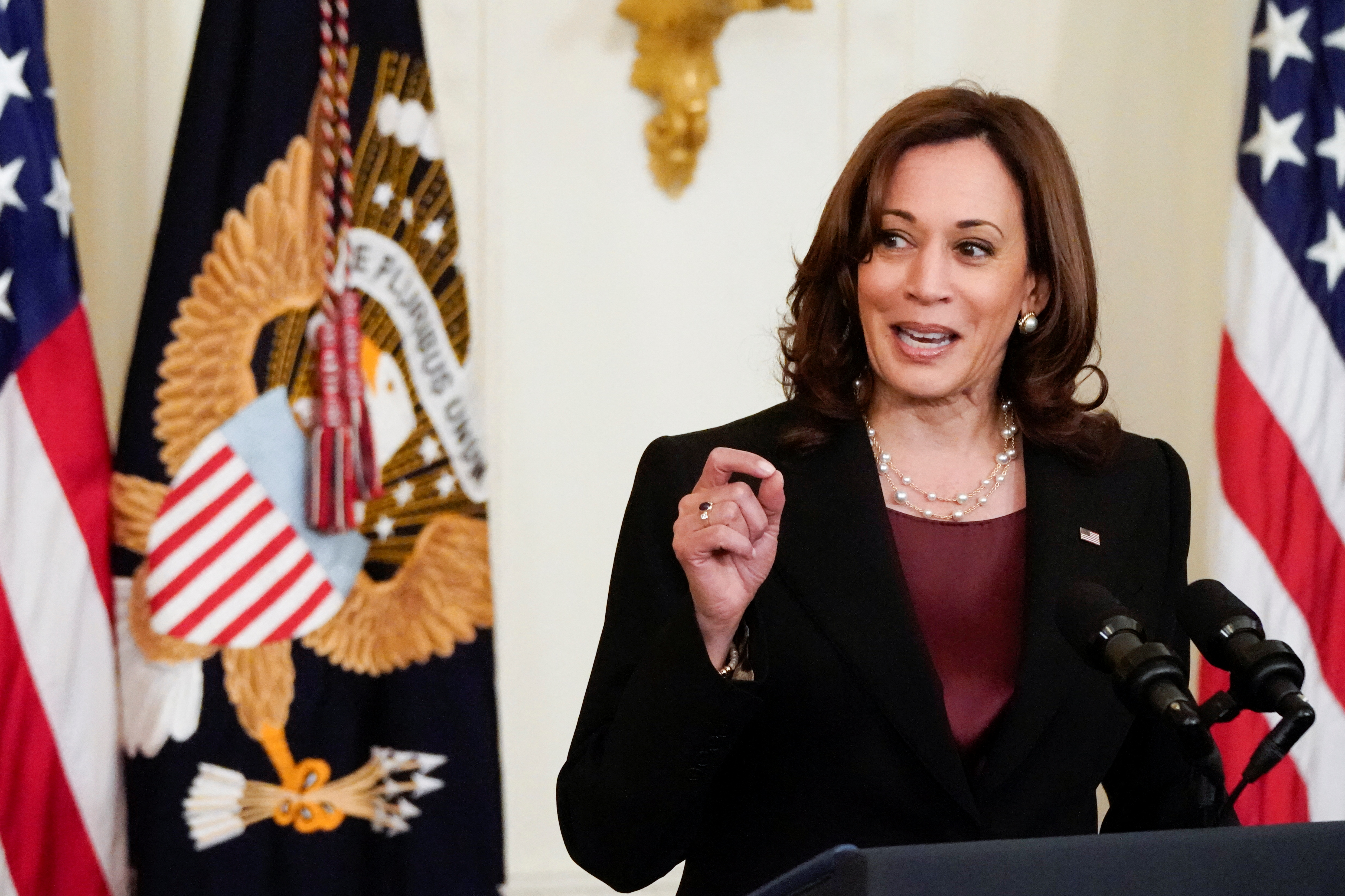 Vice President Kamala Harris speaks during a function at the White House in Washington, D.C., June 13, 2022.
