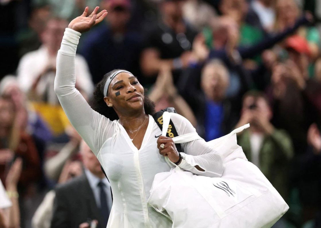 Serena Williams of the U.S. leaves court after losing her first round match against France's Harmony Tan  at Wimbledon in London, Britain on June 28, 2022.