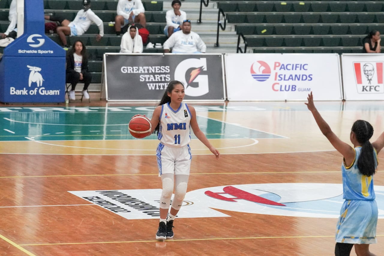 NMI Women's Ky'Sonna Won sets up the play against Palau during a FIBA Micronesian Basketball Cup game on Guam.
