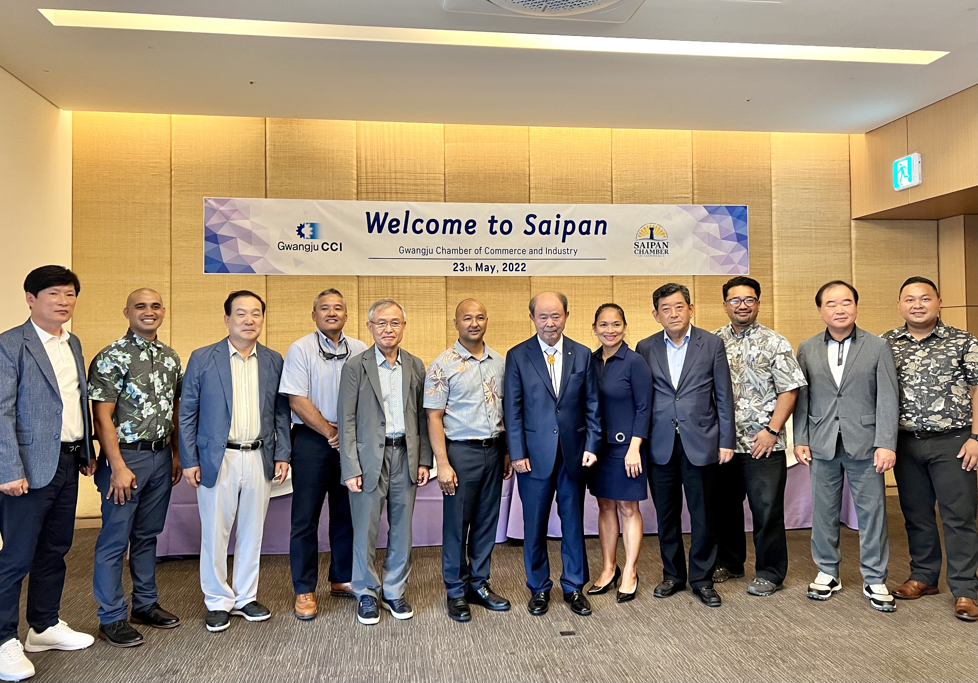 Officials of the Saipan Chamber of Commerce and the Gwangju Chamber of Commerce & Industry pose for a photo during a meeting on May 23, 2022 at Laolao Bay Golf Resort, Saipan.