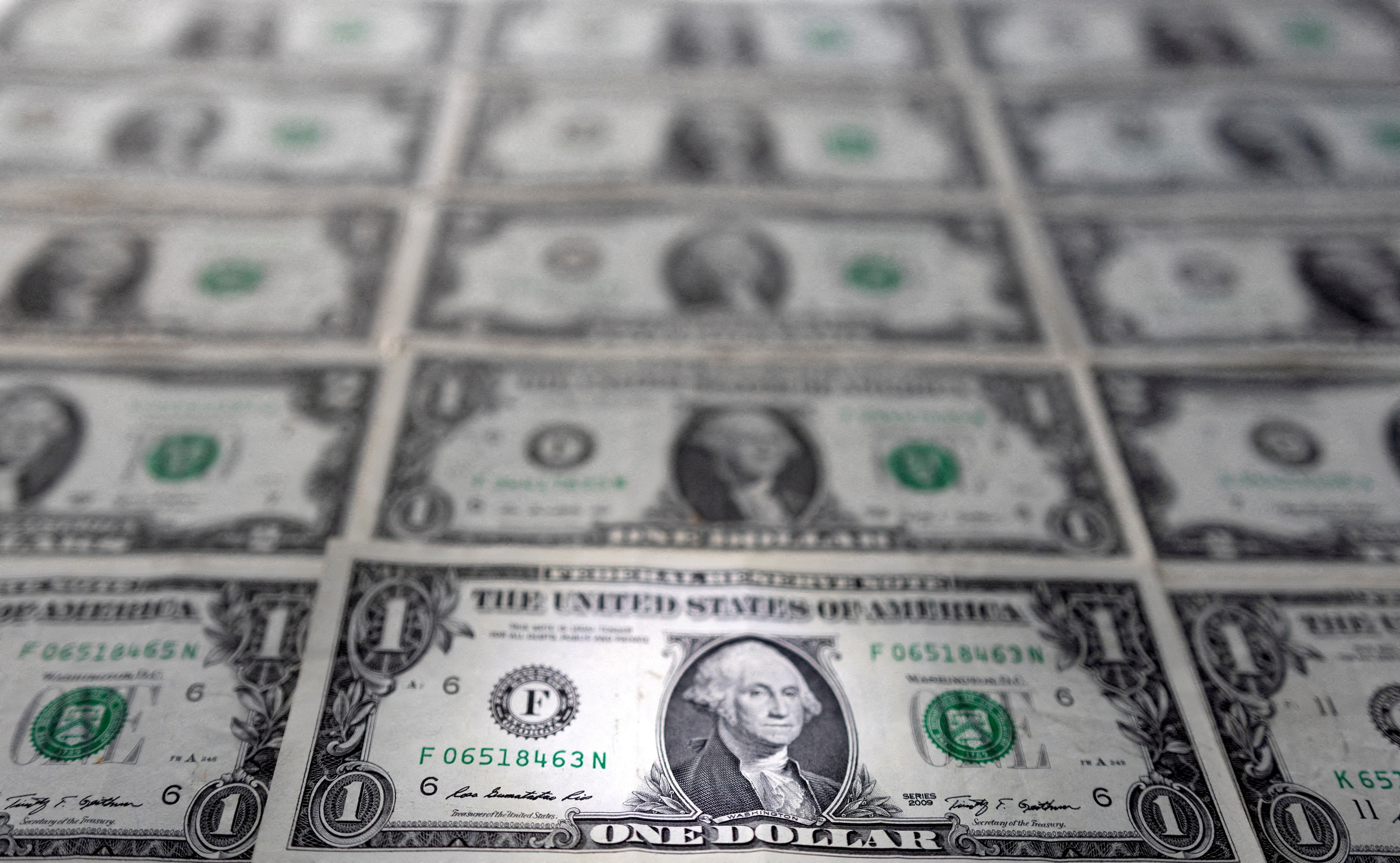 U.S. dollar banknotes are displayed in this illustration taken on Feb. 14, 2022.