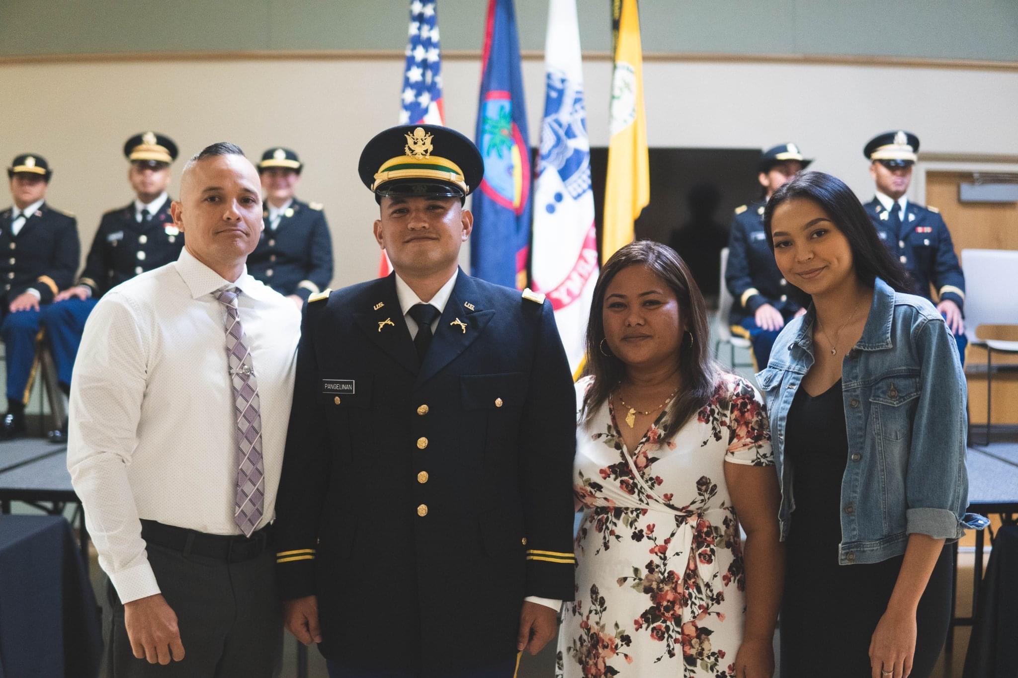 Second Lt. Gavin Pangelinan of Saipan was commissioned as an officer through the University of Guam’s ROTC program at the Guam Army National Guard’s Assembly Hall in Barrigada on May 21, 2022. He is pictured alongside his family at the commissioning ceremony.