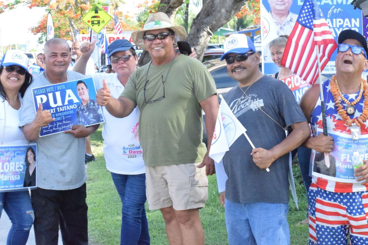 Saipan independent mayoral candidate Ramon Blas "RB" Camacho with Ross Manglona and other AD 2022 supporters.