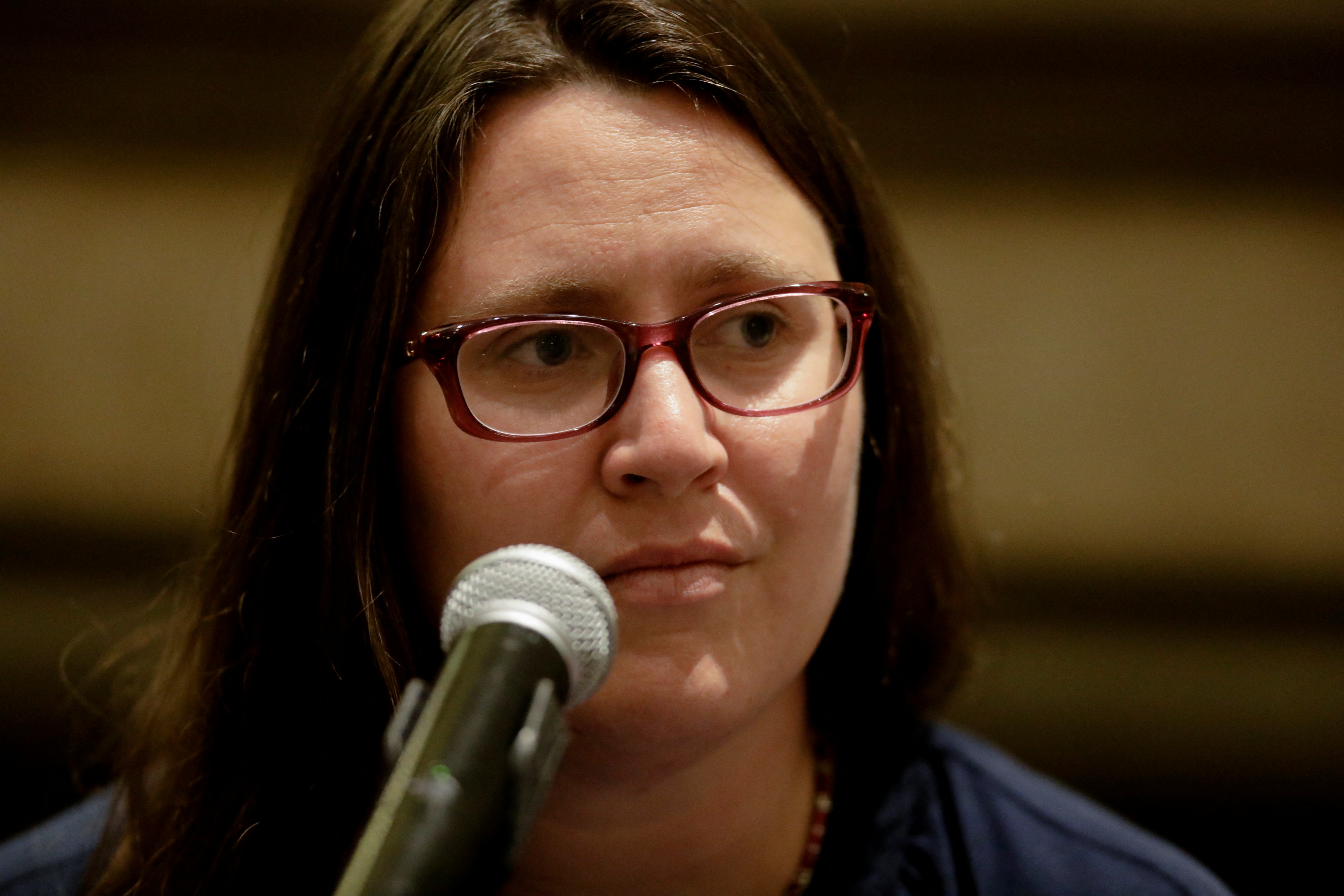 Texas State Rep. Erin Zwiener, who is pro-abortion rights, speaks during a news conference after a tour through Mexico to learn about Mexican strategies on pro-abortion from activists, to help women in places where abortion is banned, at Quinta Real hotel, in San Pedro Garza Garcia, Mexico May 27, 2022. 