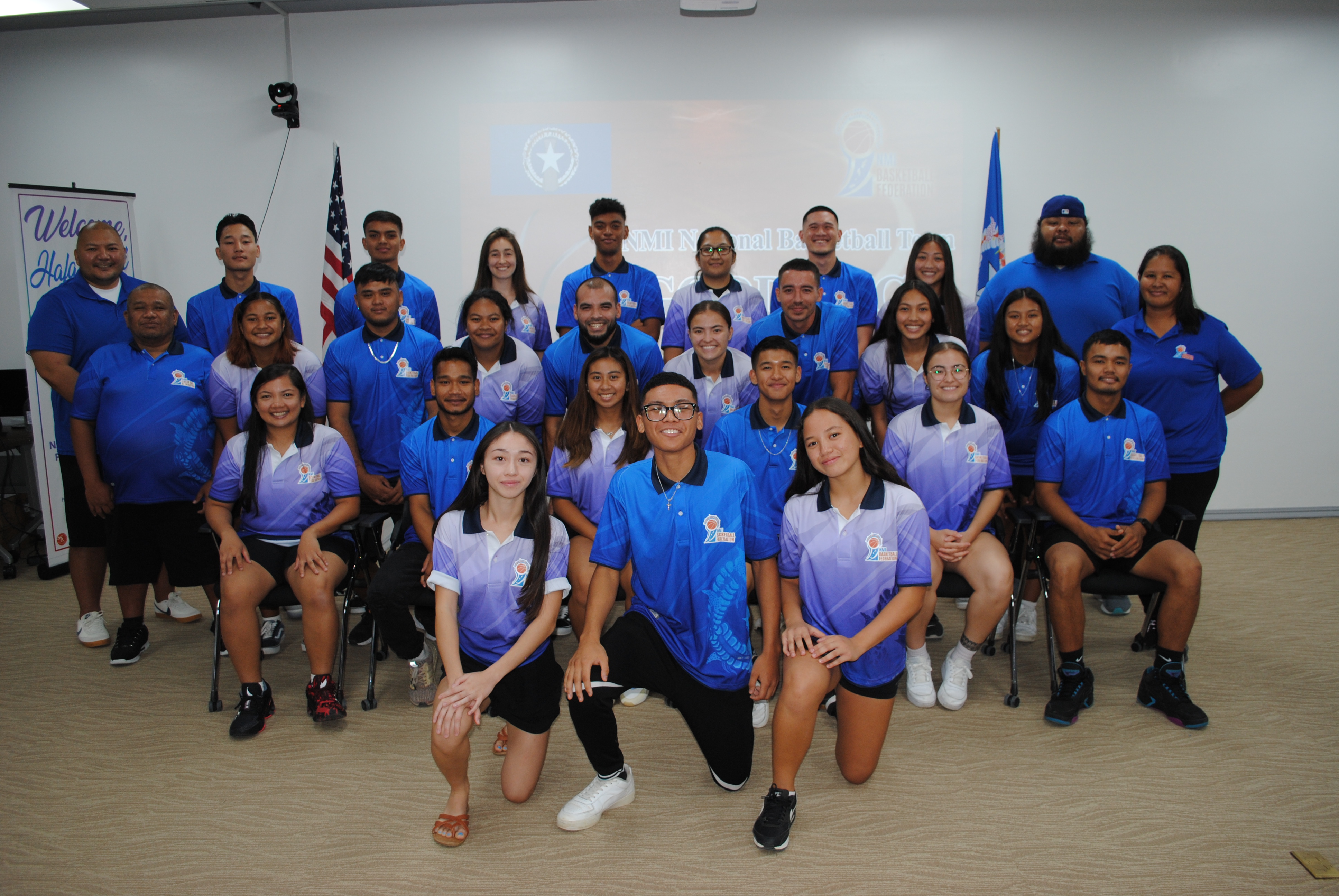Members of the NMI men's and women's national basketball teams pose for a photo during Monday's send-off ceremony. The NMI teams are seeing action in the 2022 FIBA Micronesian Basketball Cup which will be held on June 8-11 in Guam.