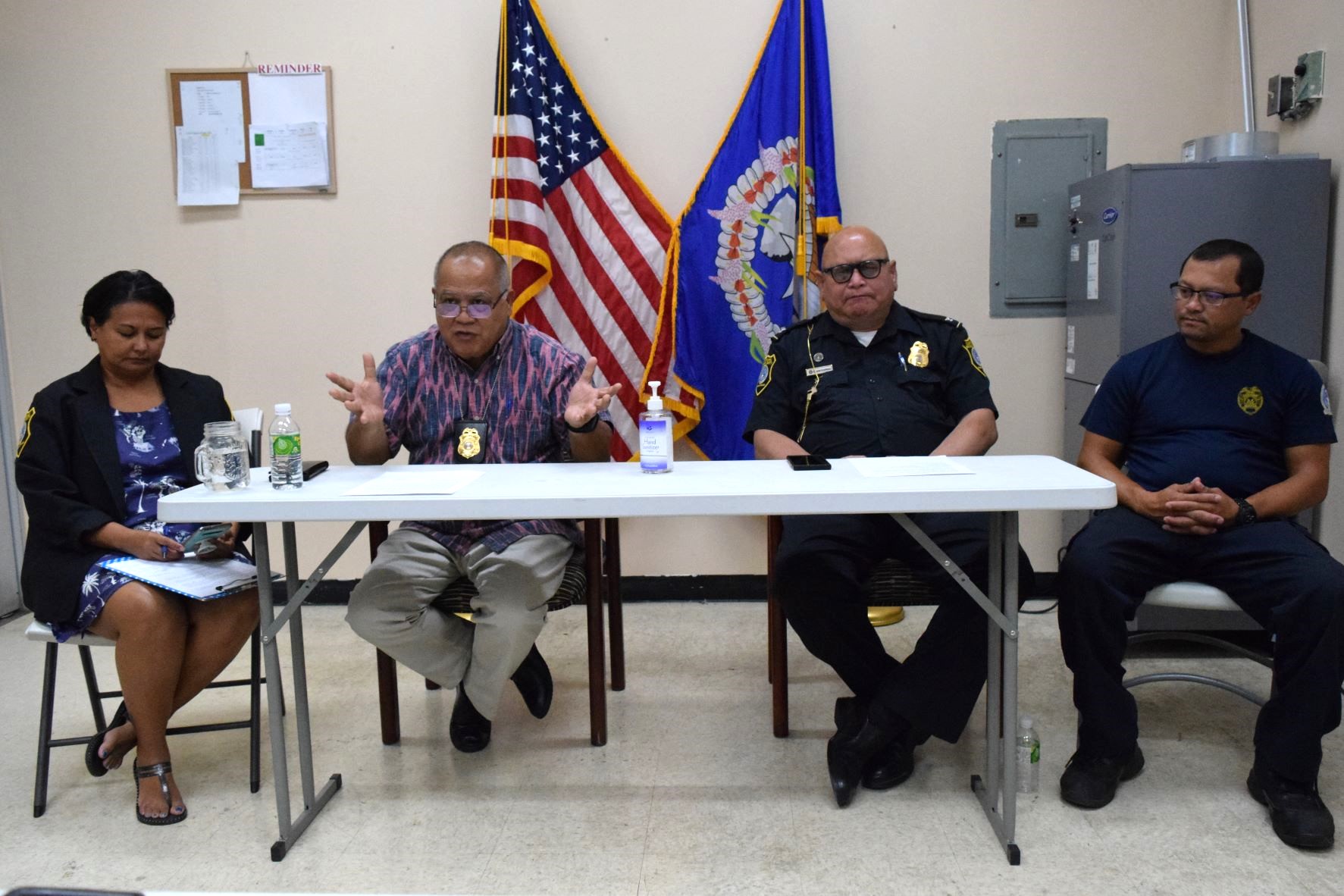 From left, Customs Public Information Officer Capt. Reina Camacho, Customs Director Jose C Mafnas,  Special Assistant for Customs Enforcement James C Deleon Guerrero and Bio-Security Officer-in-Charge Lt. Raymond C. Cepeda during a press briefing  at the seaport on Friday morning.