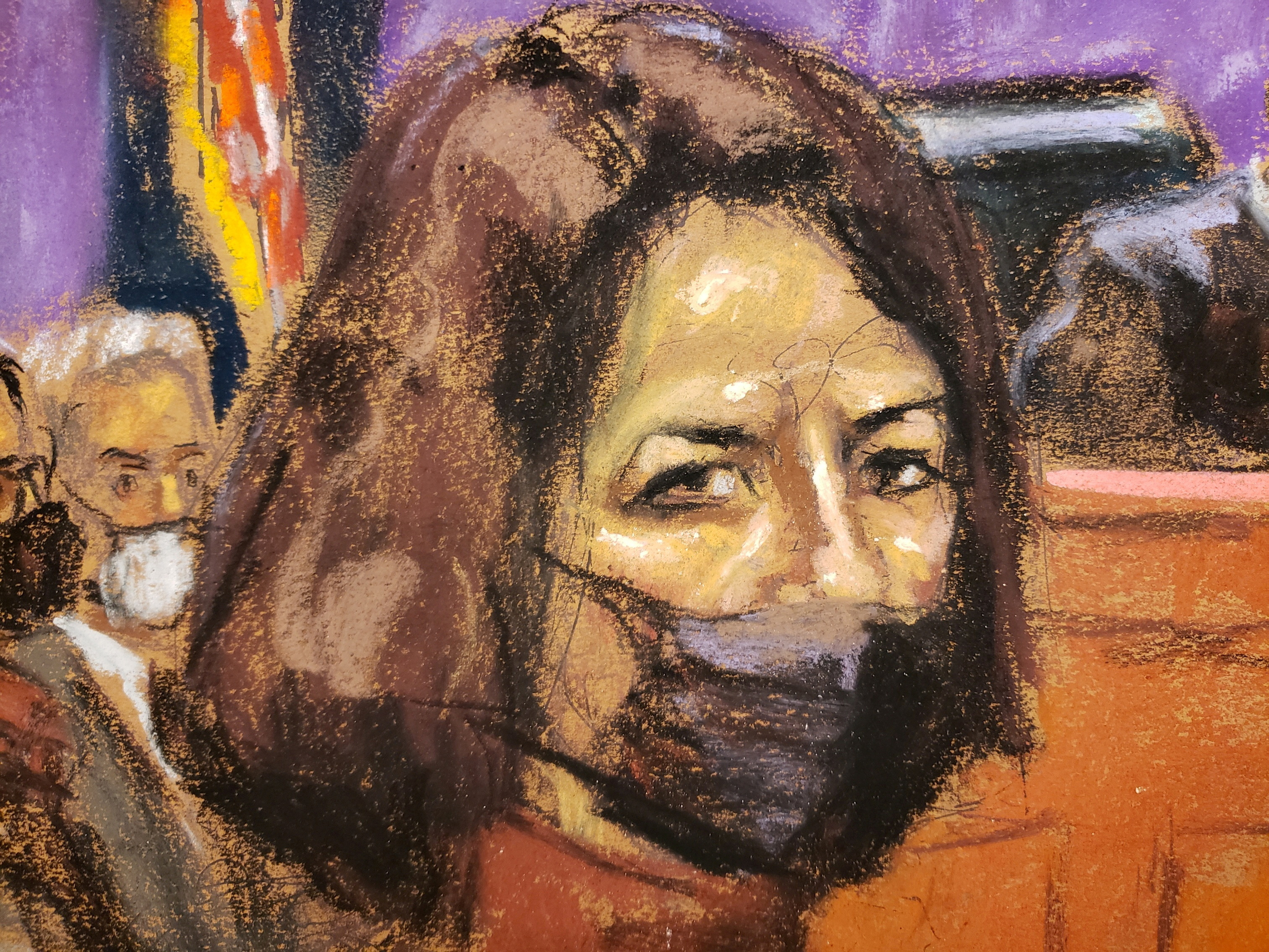 Jeffrey Epstein associate Ghislaine Maxwell sits as the guilty verdict in her sex abuse trial is read in a courtroom sketch in New York City, Dec. 29, 2021.