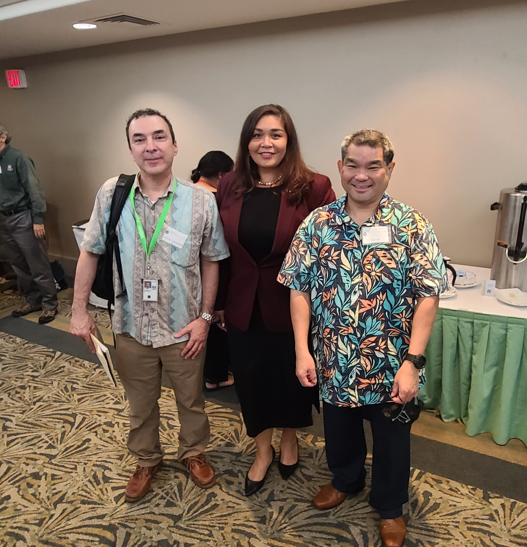 CNMI Special Assistant for Public Transportation Alfreda Camacho Maratita, center, with USDOT-FTA Region IX officials — Bernardo Bustamante, director for the Office of Program Management and Project Oversight, and Ryan Fujii, general engineer — during the Territorial Climate and Infrastructure Update Presentations held in March in Honolulu, Hawaii.
