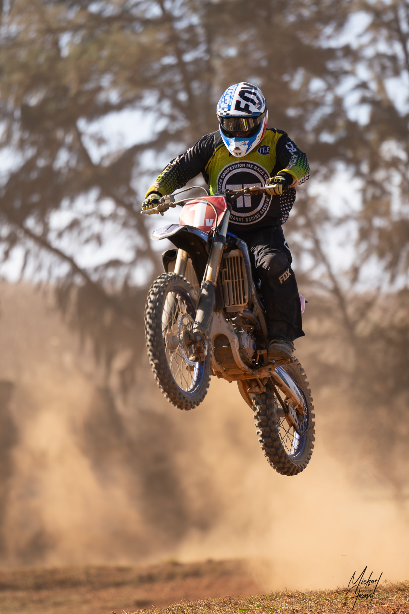 Dave Celis takes to the air during a 2022 Monster Energy race at  Cowtown Raceway Park.