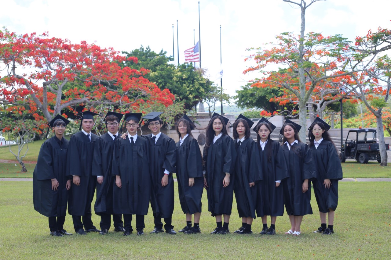 Eucon’s high school graduates, from left: Janvien Carlo Pascua, Zheng Zhen Yu,  Dai Yi Nuo, Yu Jun Jie, Rohan Nathan De Jesus, Sweksha Budhathoki, Shan Mei Joy Li, Esther Joy Yan,  Wang Ze Ying, Princess Shaina Lopez, and  Zhang Gan Lin.