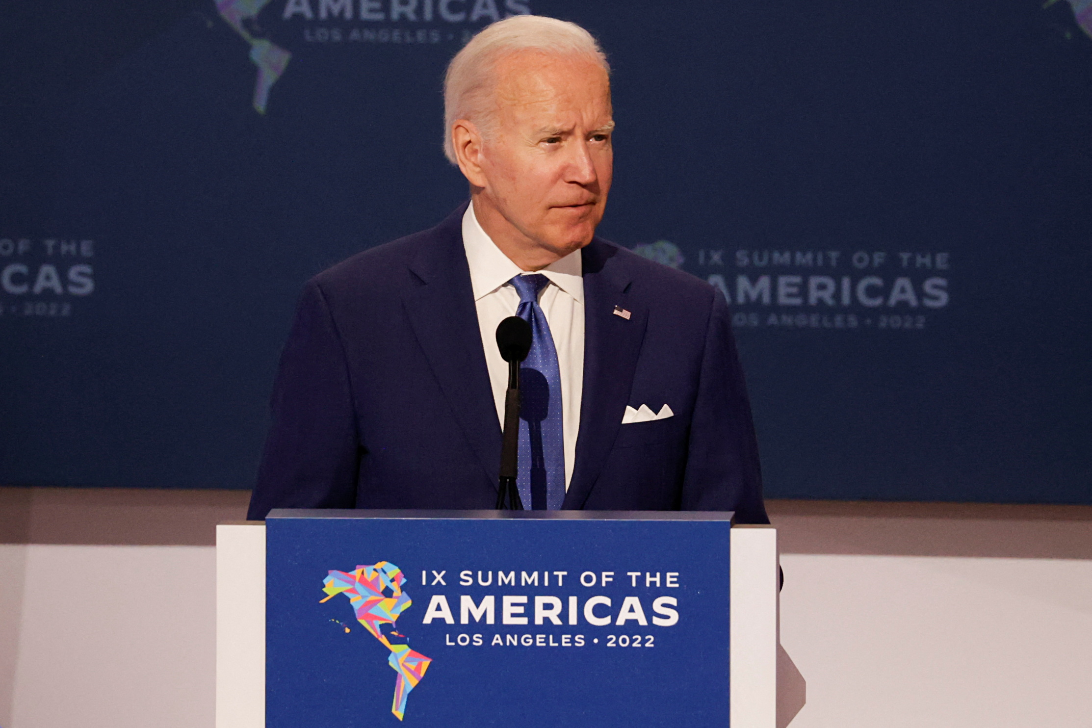President Joe Biden speaks during the opening plenary session at the Ninth Summit of the Americas in Los Angeles, California on June 9, 2022.