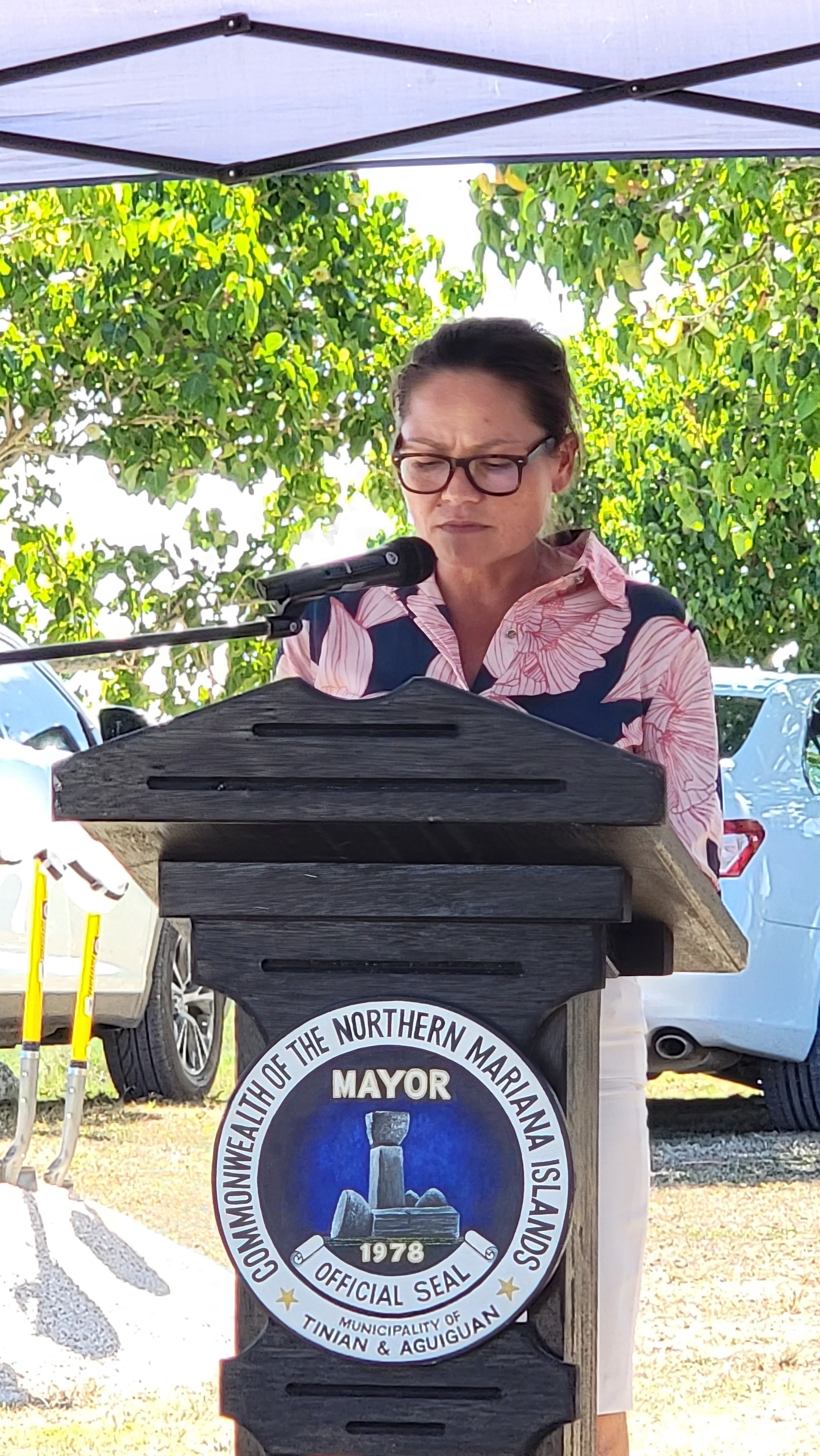 Commonwealth Ports Authority Chairwoman Kimberlyn King-Hinds delivers her remarks.