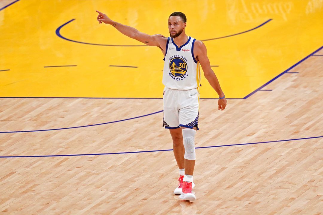 Golden State Warriors guard Stephen Curry (30) reacts after a play against the Boston Celtics during game two of the 2022 NBA Finals at Chase Center in San Francisco, California on June 5, 2022.