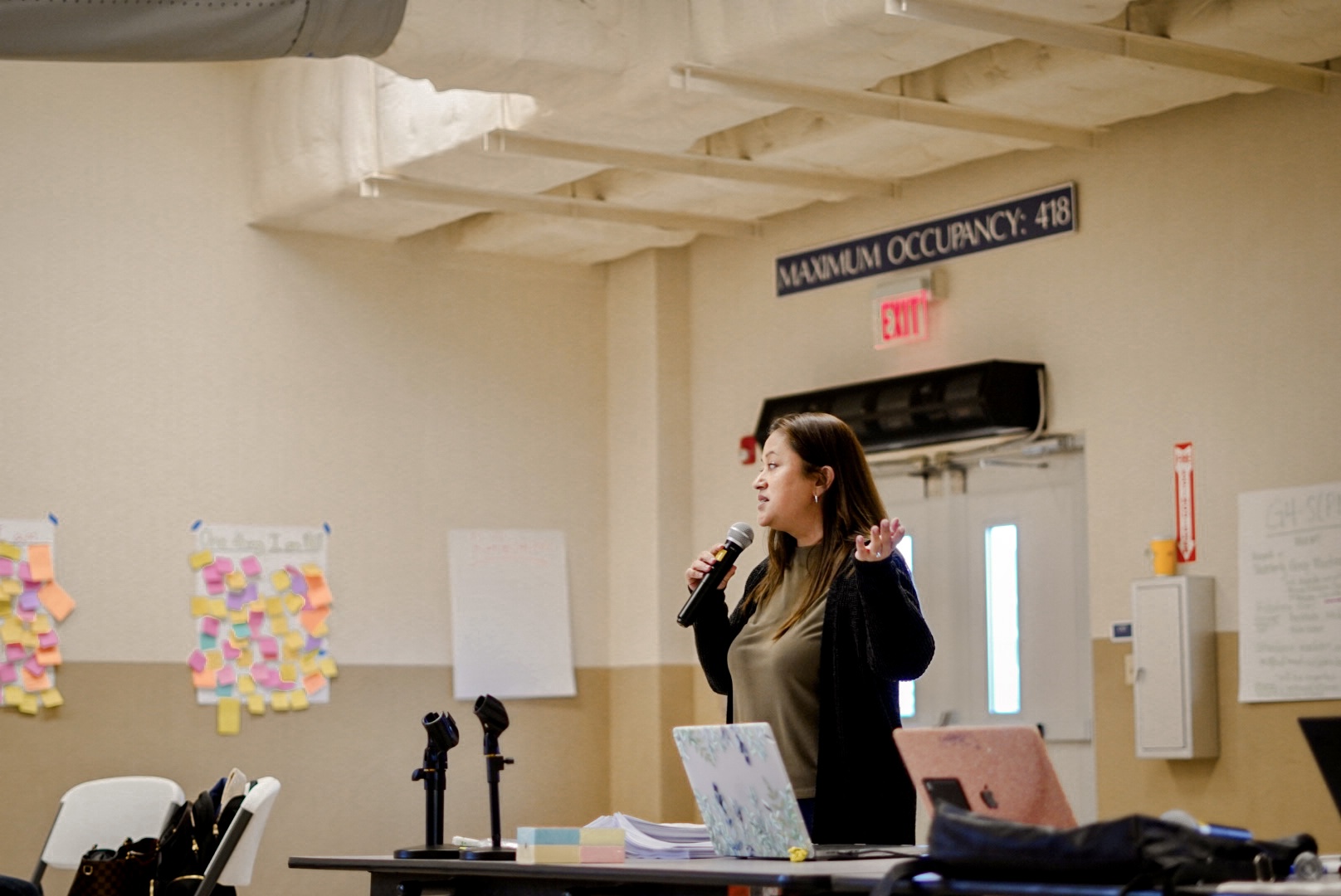 Dr. Yvonne R. Pangelinan, PSS senior director for student support services, gestures as she speaks.