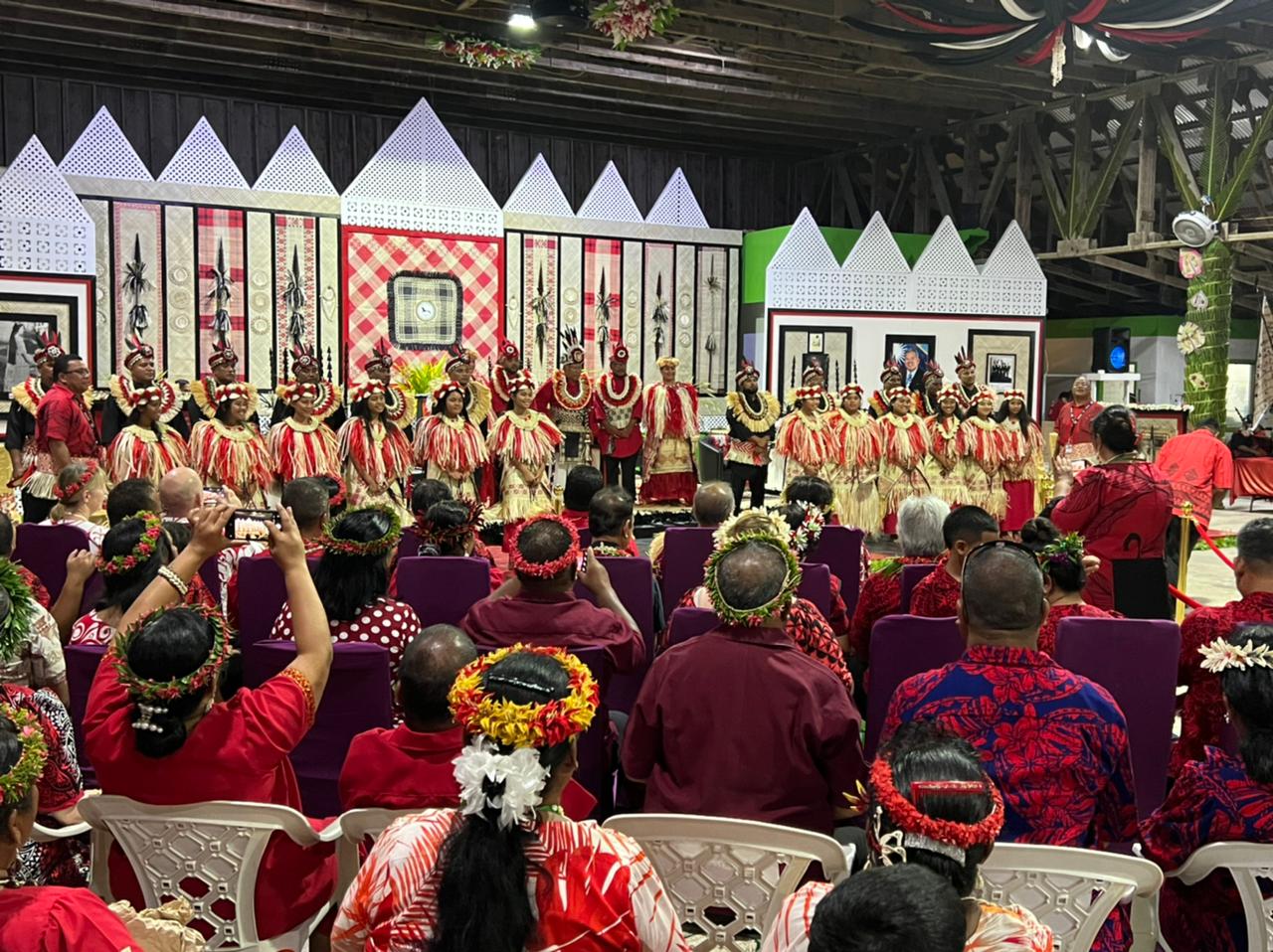 Marshall Islands Iroojlaplap or paramount chief Michael Kabua, center, is surrounded by members of the Kabua royal family in traditional dress at the conclusion of the first coronation ceremony in half a century Thursday on Ebeye Island.