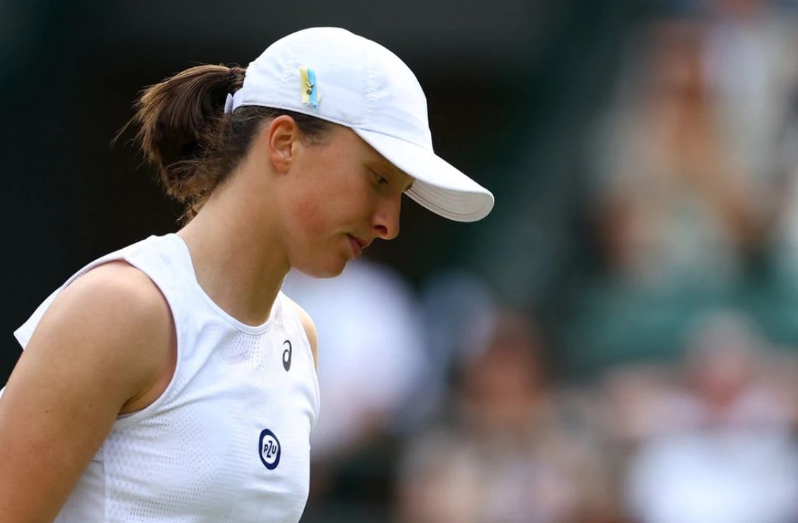 Poland's Iga Swiatek during her third round match against France's Alize Cornet at Wimbledon in London, Britain on July 2, 2022.