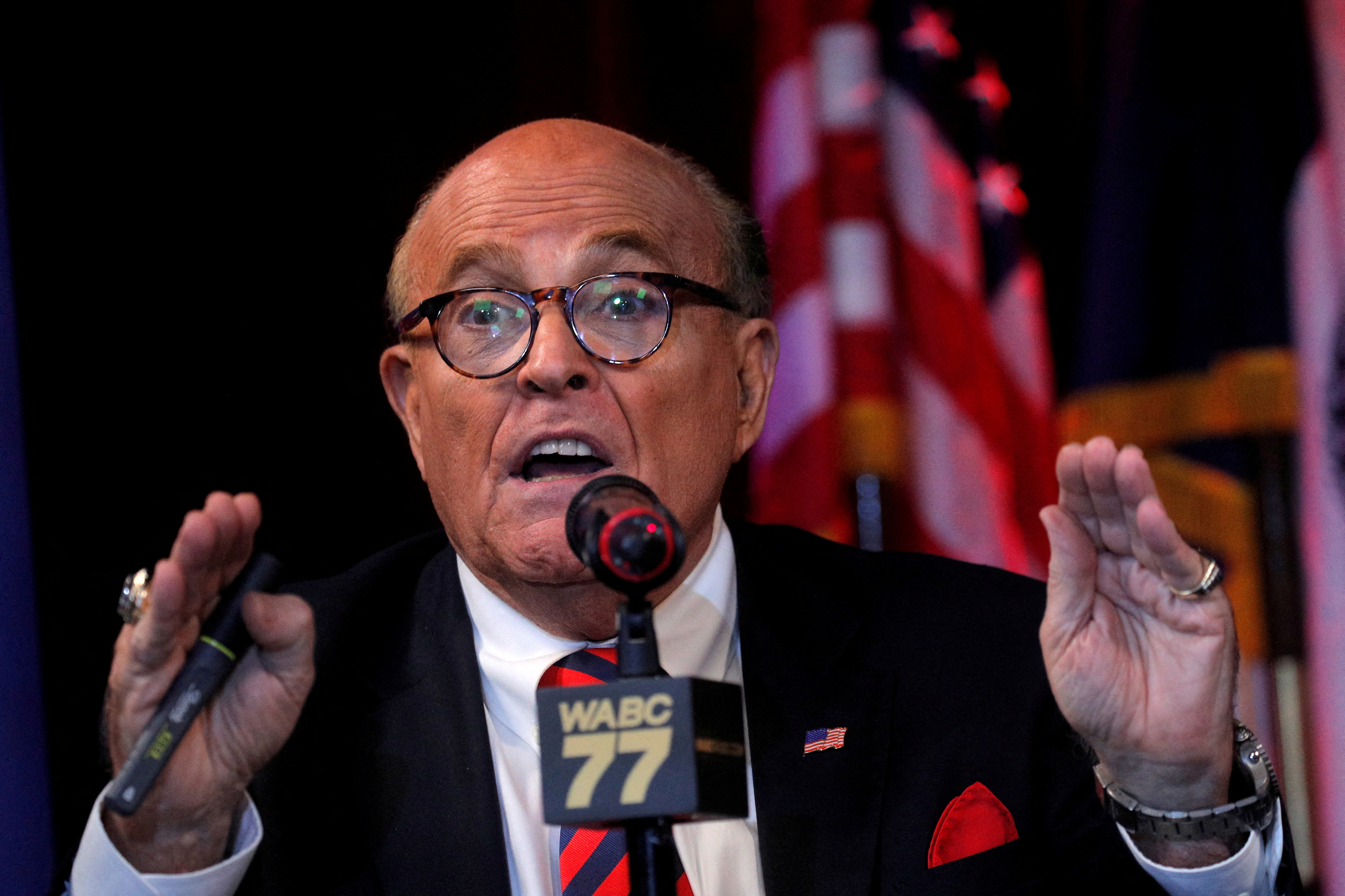 Former New York City Mayor Rudy Giuliani speaks during an appearance on the John Catsimatidis radio show in New York City on Sept. 10, 2021.