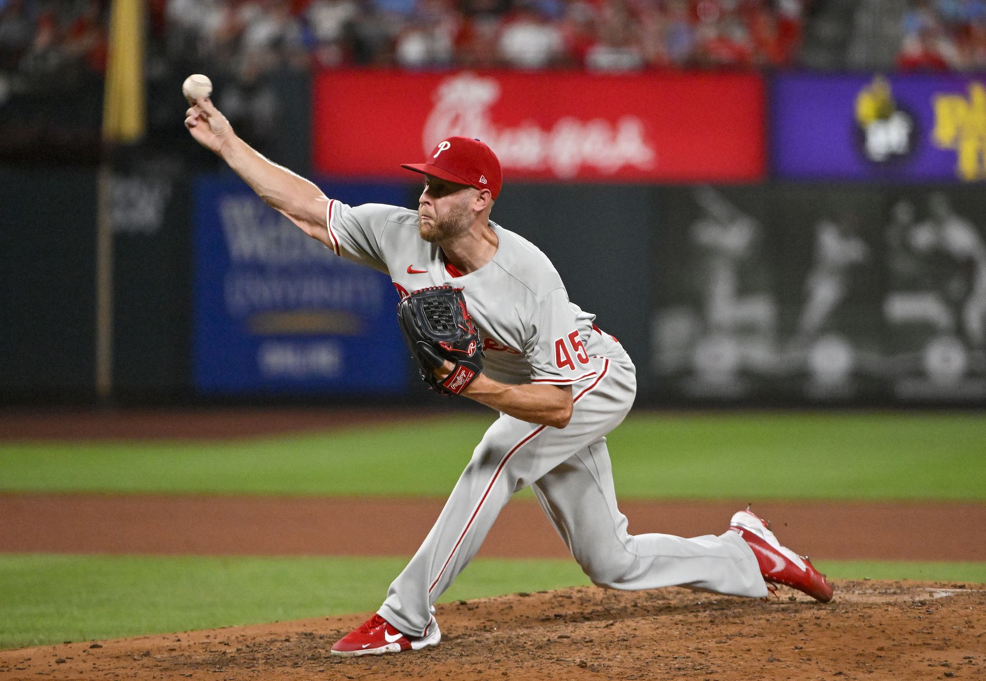 Philadelphia Phillies starting pitcher Zack Wheeler (45) pitches against the St. Louis Cardinals during the seventh inning at Busch Stadium in St. Louis, Missouri on July 8, 2022.