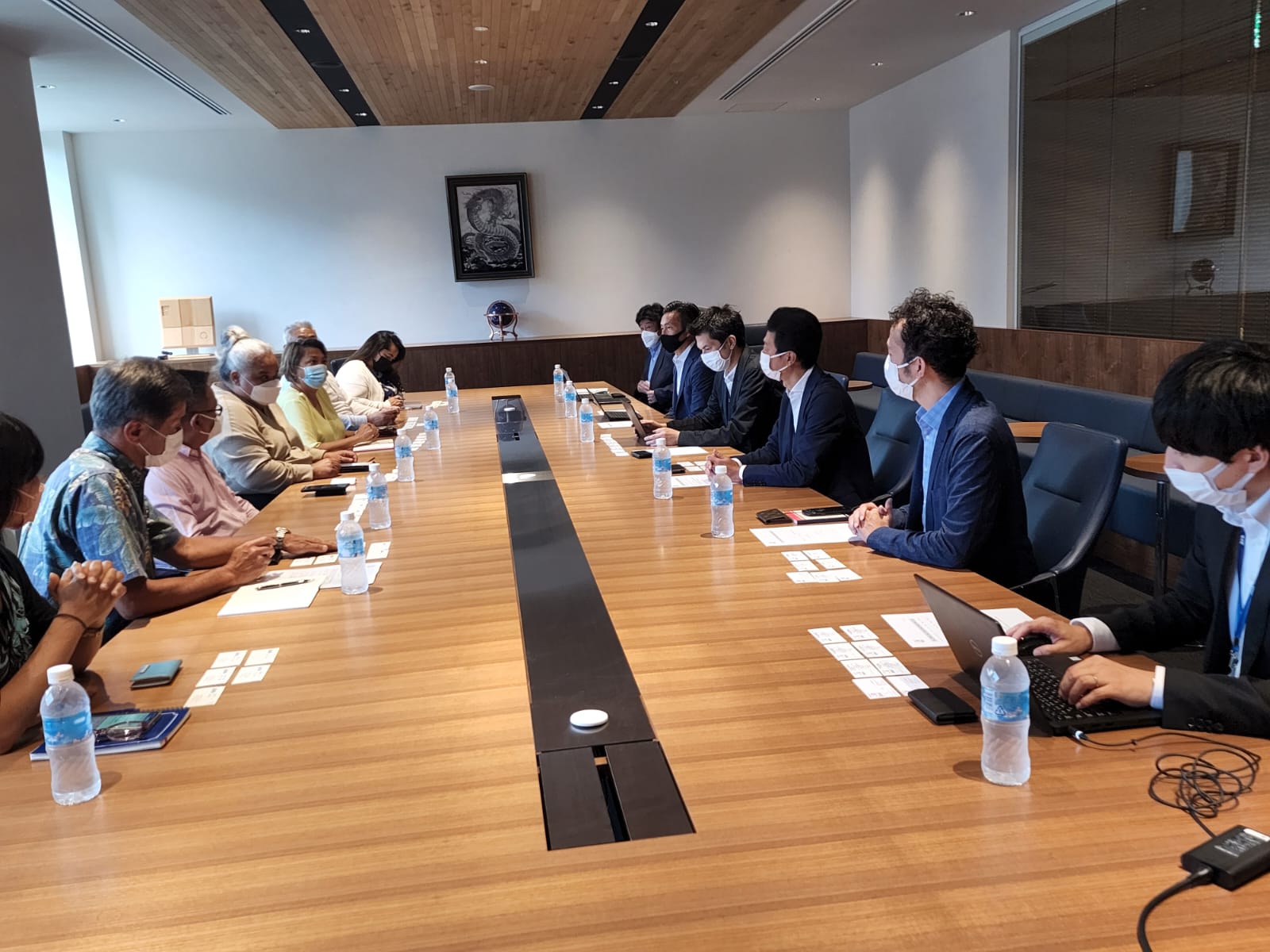 Marianas Visitors Authority Board Chairwoman Viola Alepuyo, fourth left, leads the Marianas delegation in meeting with HIS, one of the top travel agencies in Japan, on July 6, 2022, in Tokyo, Japan. MVA was in Japan to meet with key travel partners in anticipation of direct flight service between Tokyo and Saipan beginning Sept. 1, 2022.