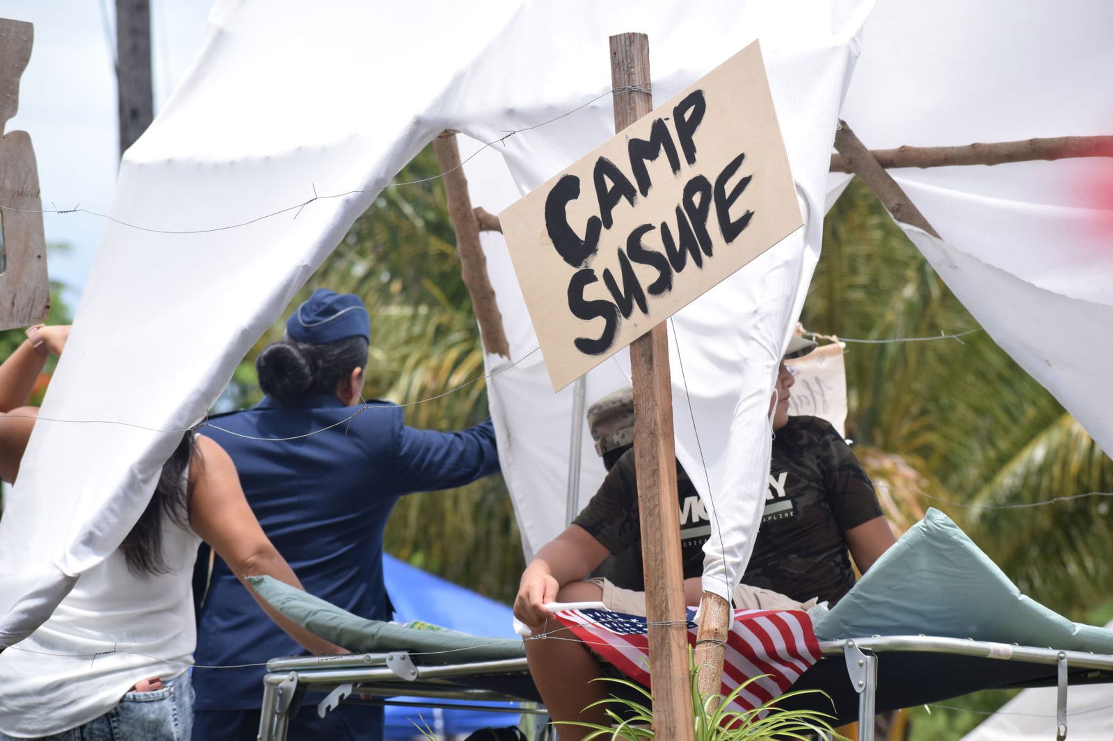 Camp Susupe is depicted on the Commonwealth Bureau of Military Affairs float during the Liberation Day parade on Beach Road Monday.