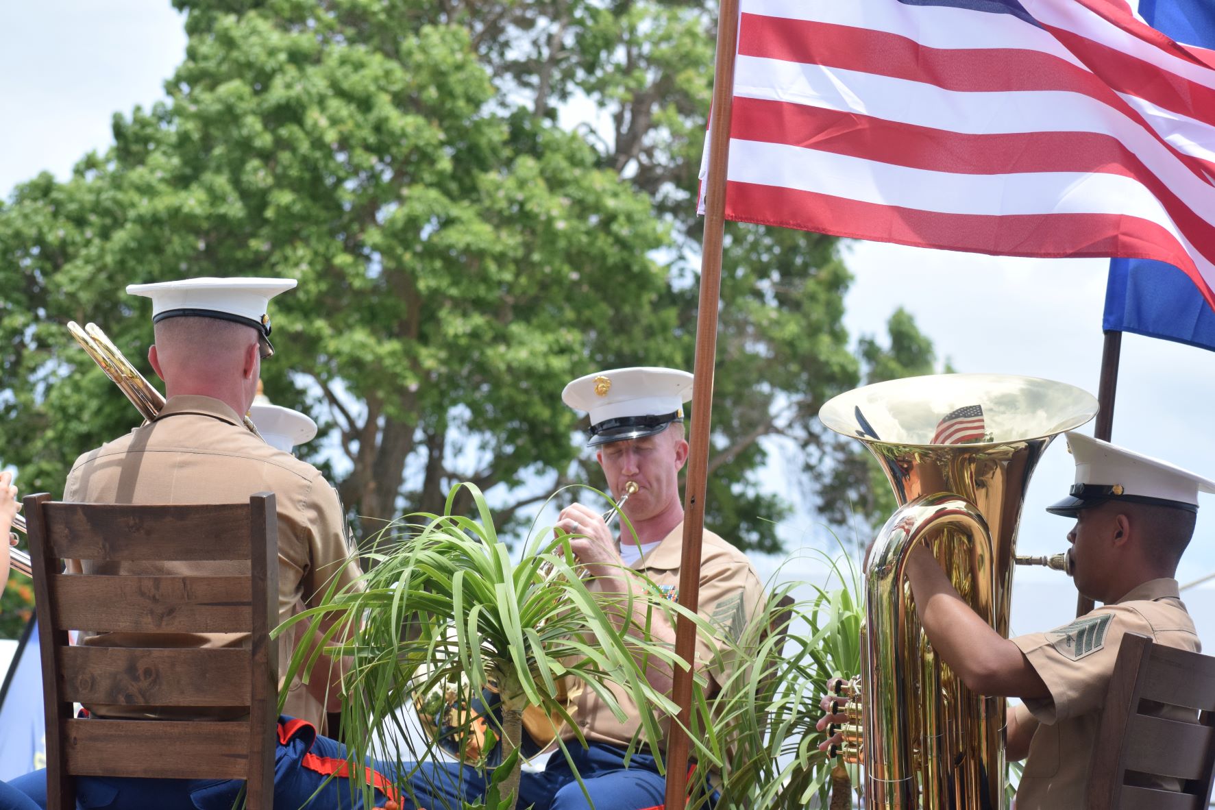 The U.S. Marine Forces Pacific Band Ensemble performs a musical number.