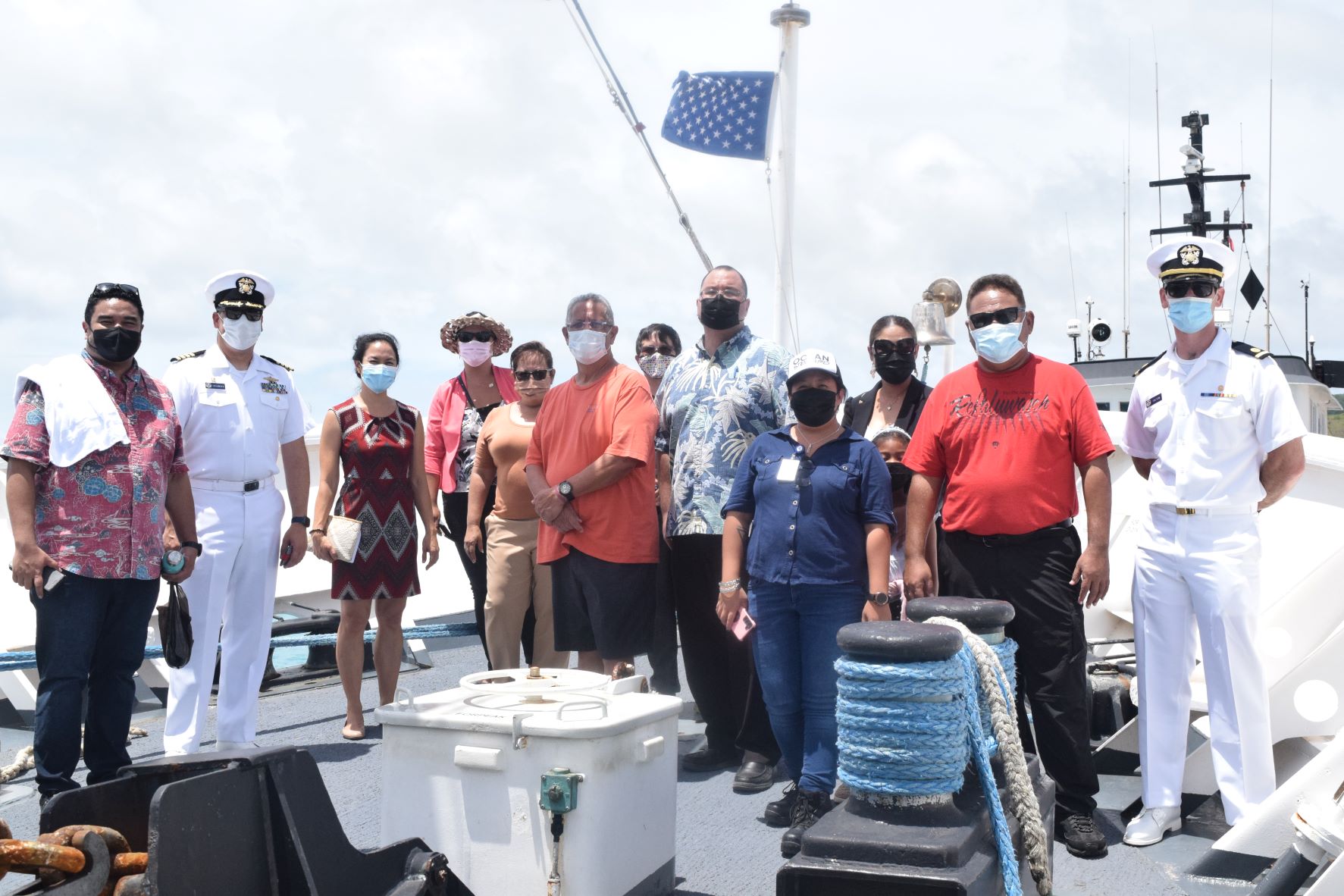 Speaker Edmund S. Villagomez, Rep. Tina Sablan and other lawmakers join National Oceanic and Atmospheric Administration officials aboard the NOAA ship, Rainier, which docked at the Port of Saipan on Friday.