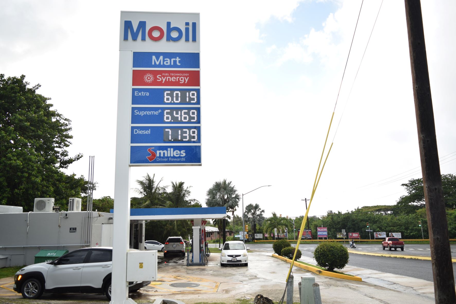 The Mobil Oil station on Isa Road in Sadog Tasi displays its prices on Thursday.