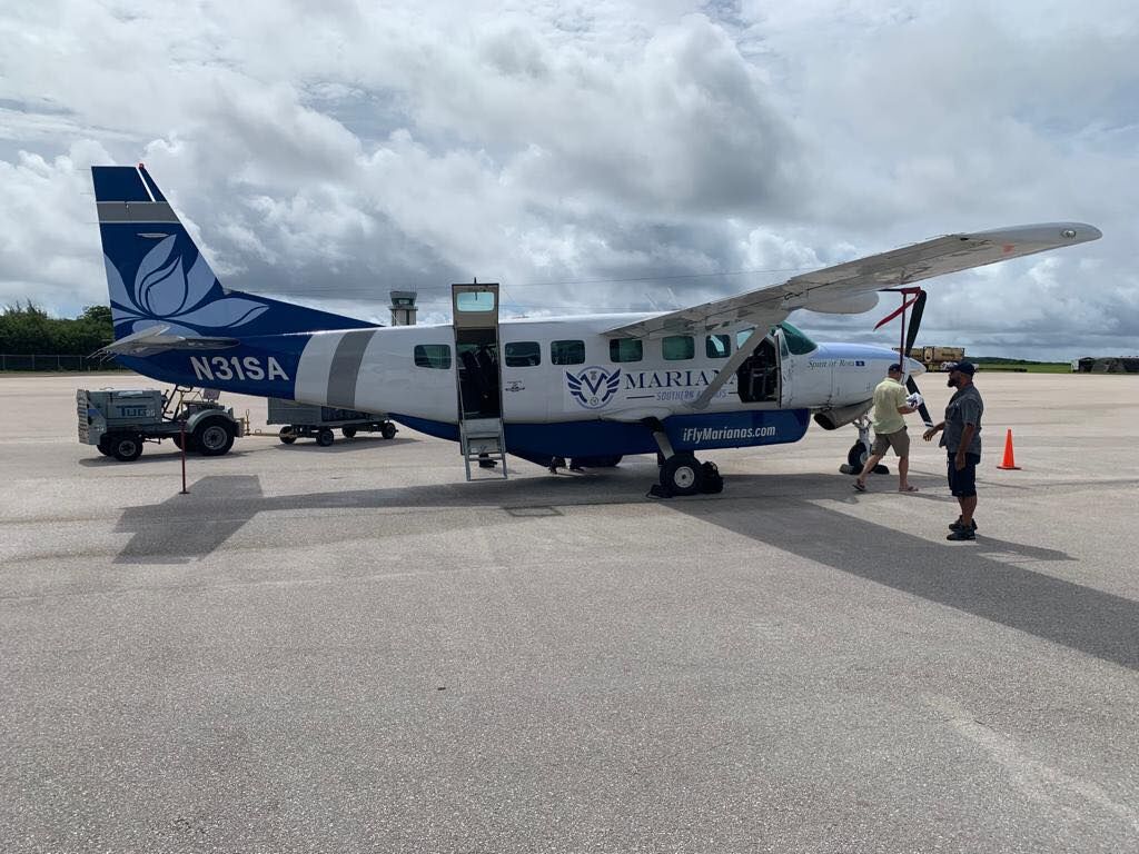 A Marianas Southern Airways plane arrives in the CNMI on Saturday, July 23.