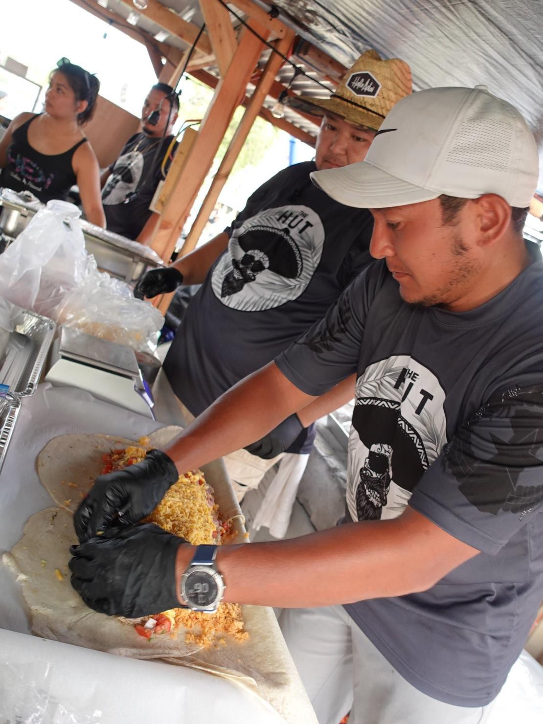 Weston Deleon Guerrero of The Hut prepares for the 5 Lb. Burritos Eating Contest on June 26, 2022, at the Taste of the Marianas International Food Festival & Beer Garden in Saipan.