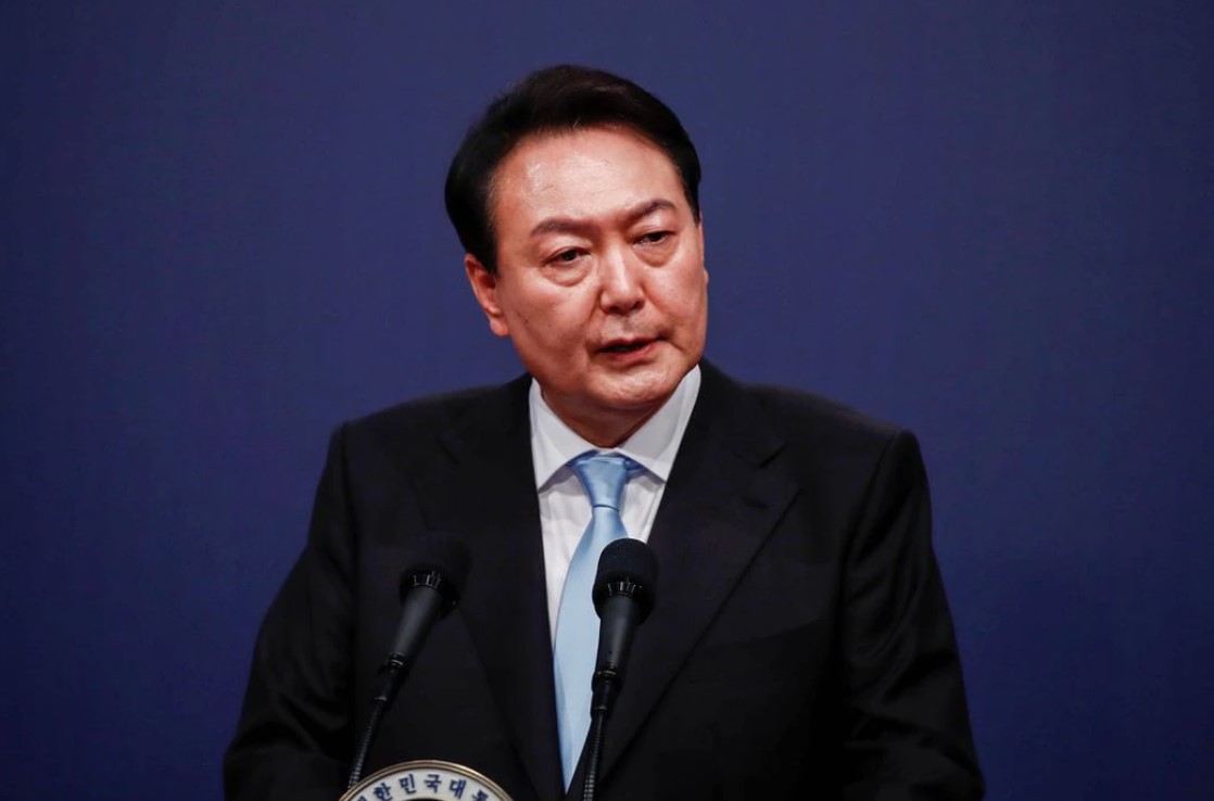 South Korean President Yoon Suk-yeol speaks during a joint news conference with President Joe Biden at the presidential office in Seoul, South Korea, May 21, 2022.