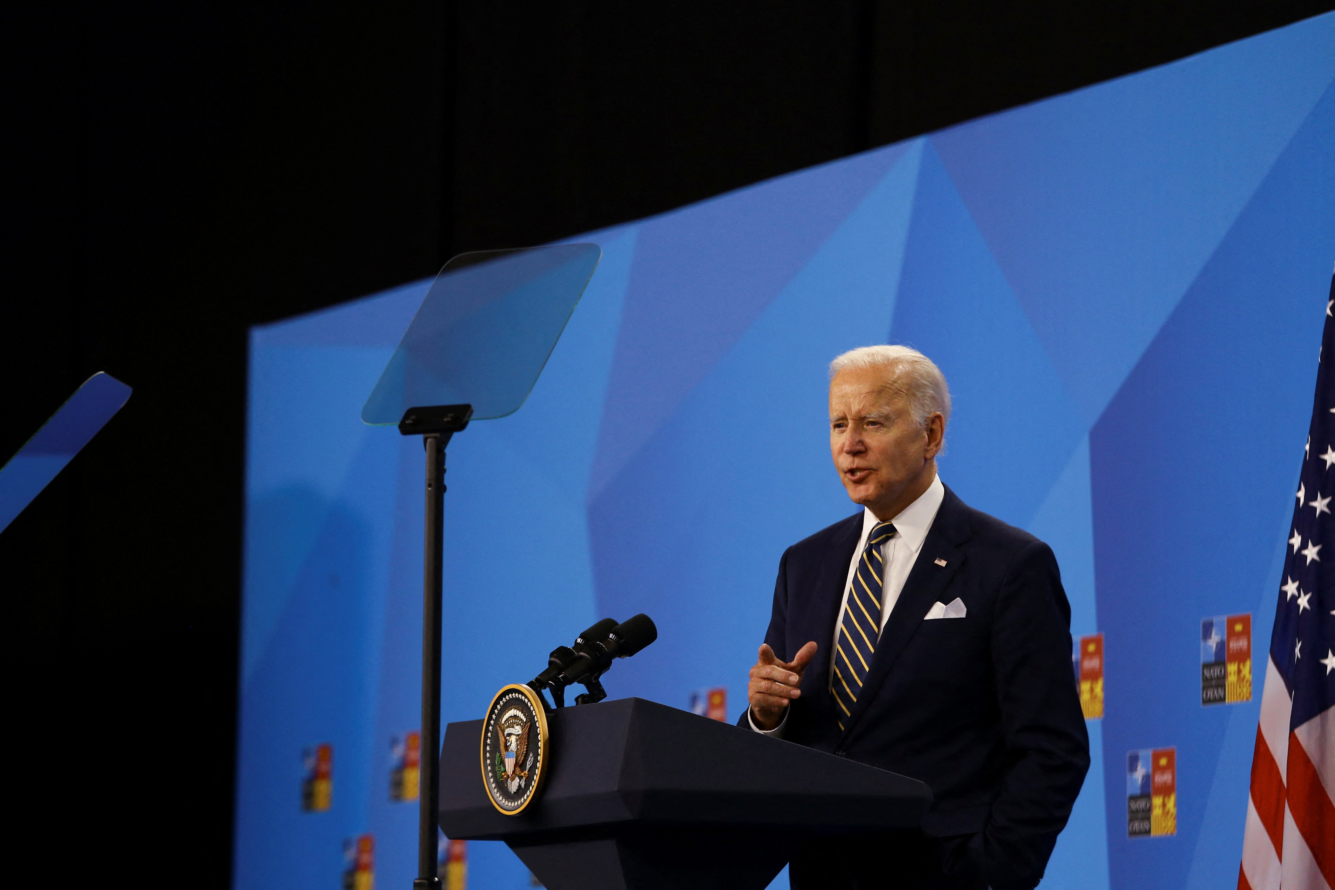 President Joe Biden speaks at a news conference during a NATO summit in Madrid, Spain on June 30, 2022.
