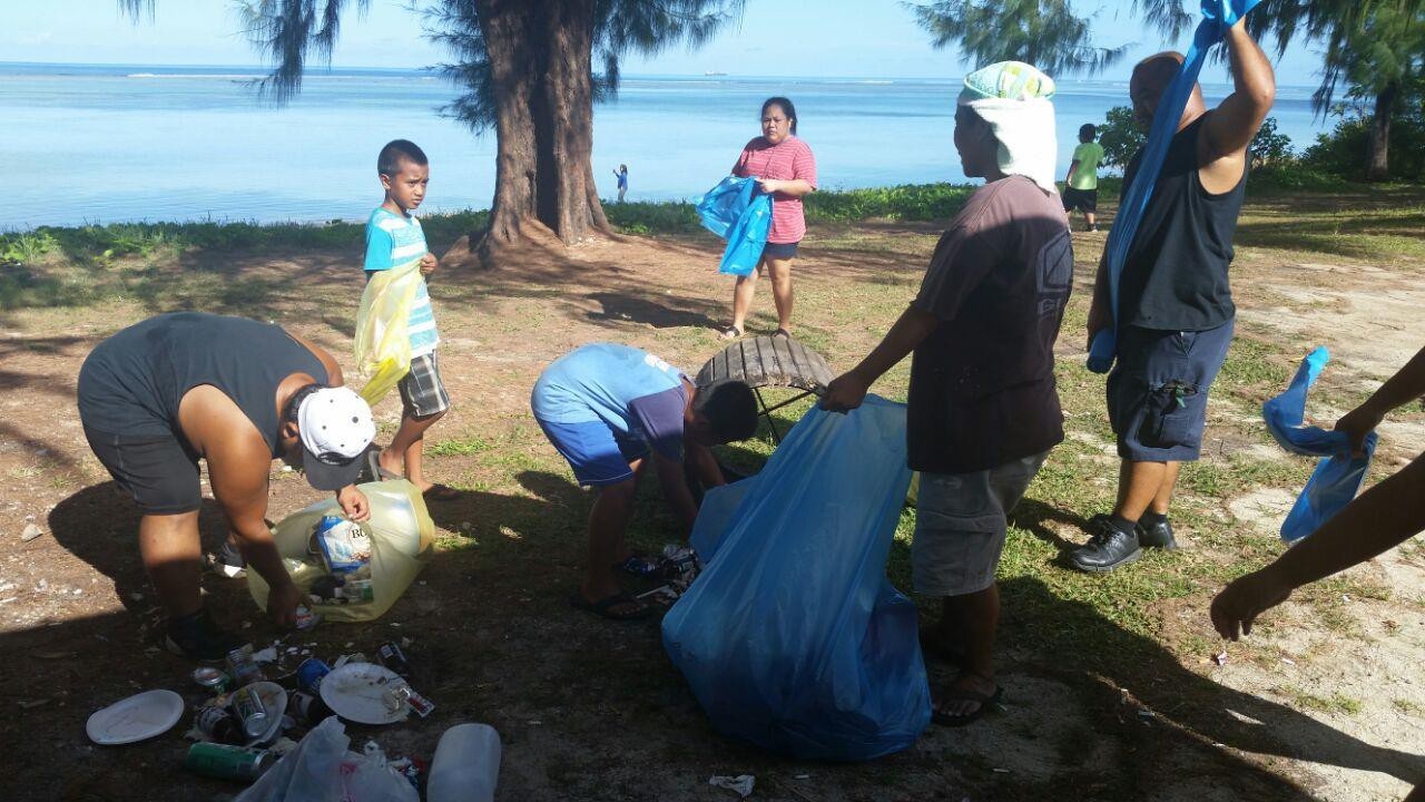 On June 3, 2017, the Basa family collects party trash left at Pak Pak Beach in San Antonio, Saipan, as part of the Marianas Visitors Authority’s Beautify My Marianas program.