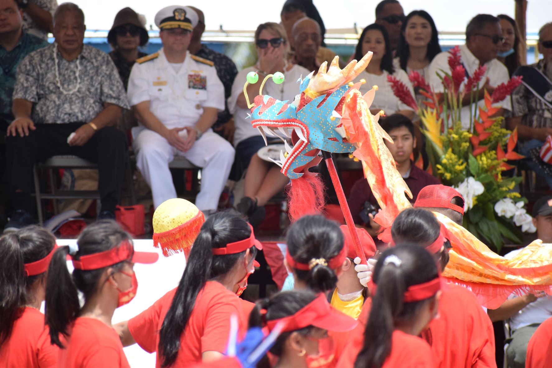 The participants from the Chinese Association of Saipan perform a dragon dance.