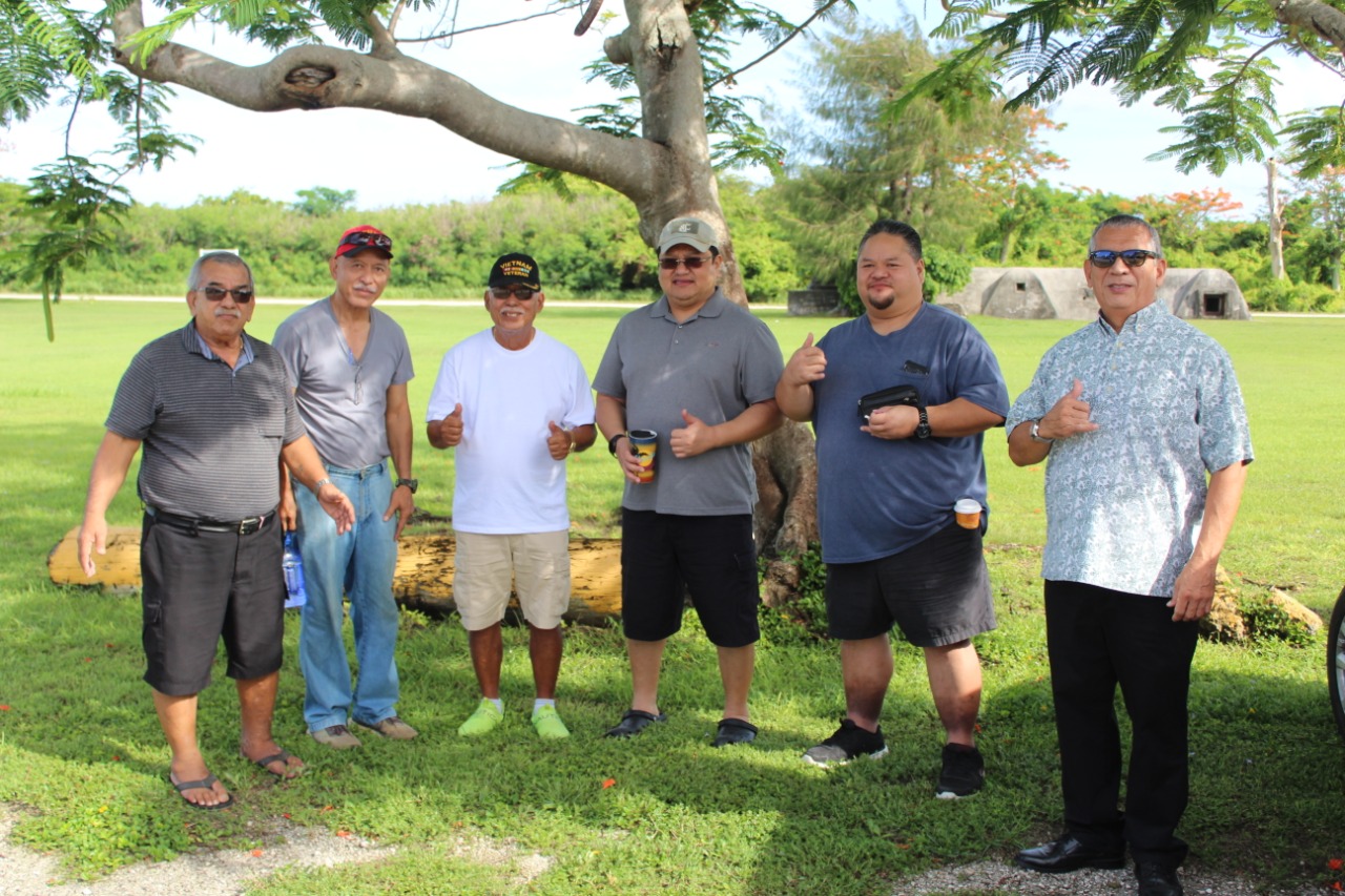 From left, the Arnold-Dave 2022 Team campaign chairman, former Speaker Oscar M. Babauta, Joe Pangelinan of the Office of Personnel Management, former Senate President Pete P. Reyes, attorney Mike Evangelista, former Department of Public Works-Technical Services Division Director Anthony Camacho and independent Saipan senatorial candidate Andrew Sablan Salas. They were among those who welcomed Lt. Gov. Arnold I. Palacios at the airport on Saturday.