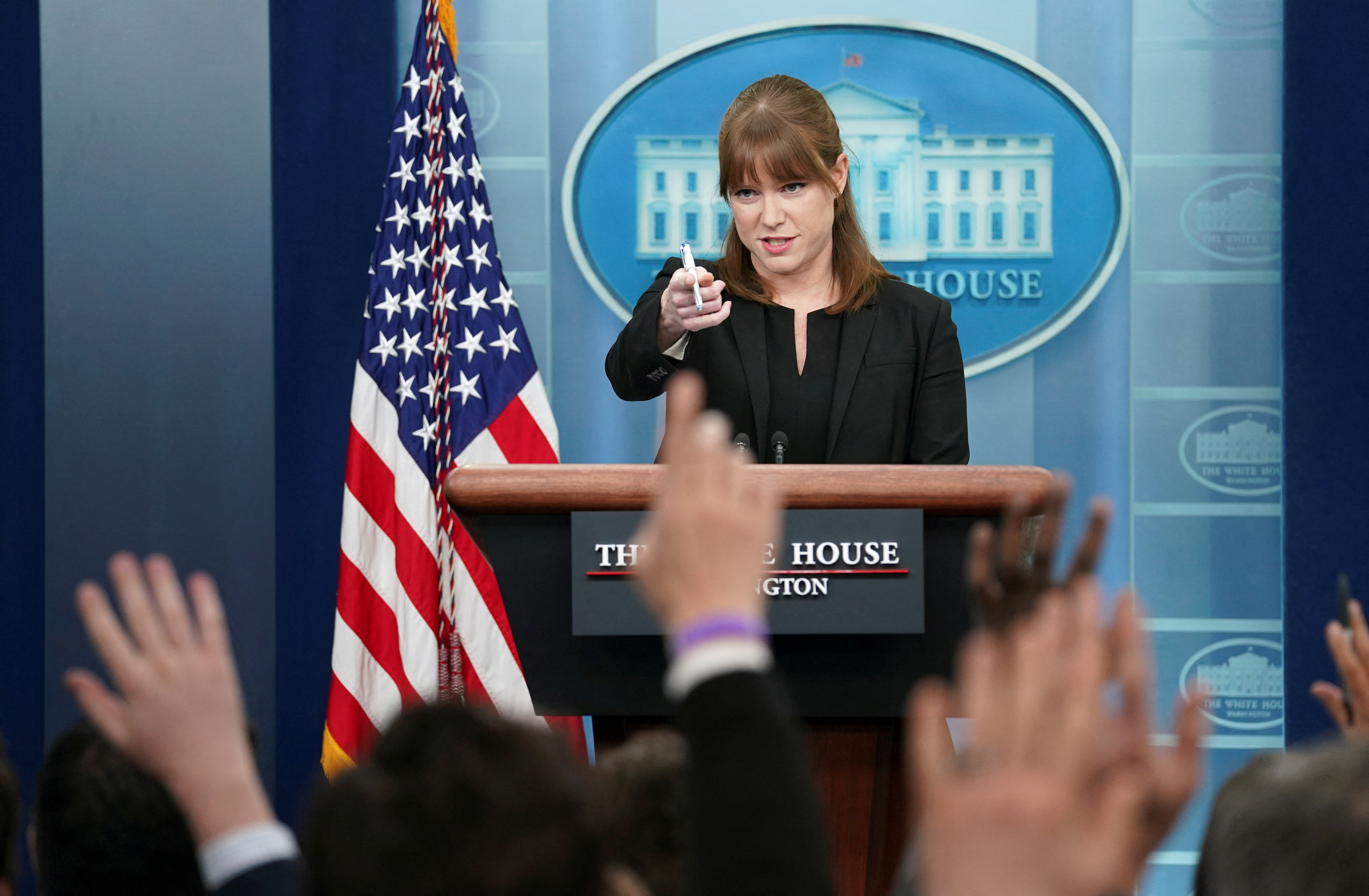 White House Director of Communications Kate Bedingfield takes a question during a press briefing at the White House in Washington, D.C., March 29, 2022.