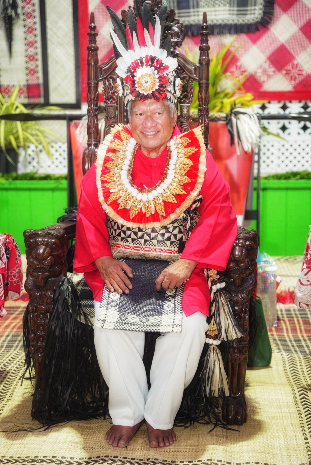 Marshall Islands Iroojlaplap or paramount chief Michael Kabua on his throne at the conclusion of the coronation ceremony on Ebeye Island Thursday night.